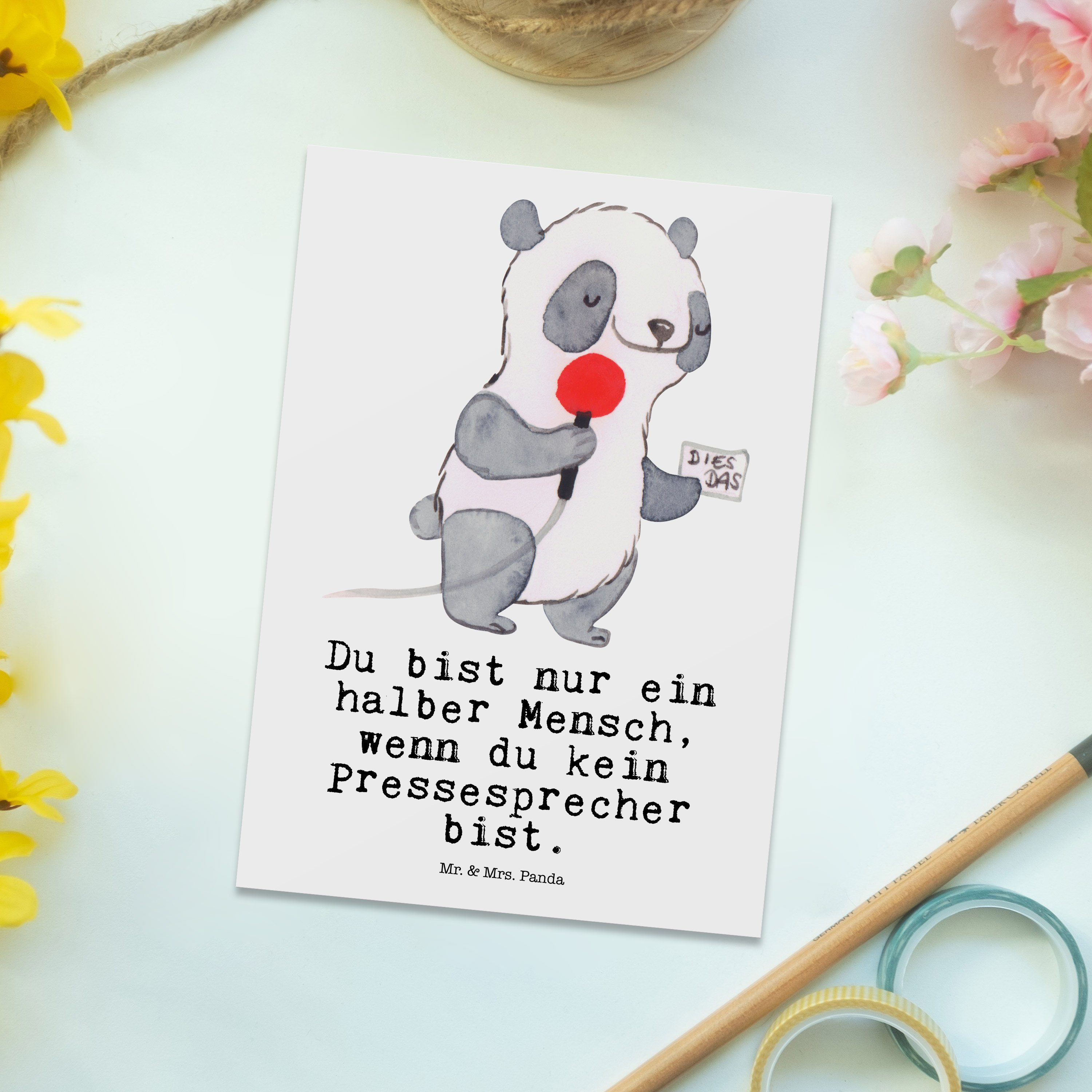 Abschied & Mr. mit - Postkarte Pressesprecher - Panda Weiß Grußkarte, Geschenk, Herz Karte, Mrs.