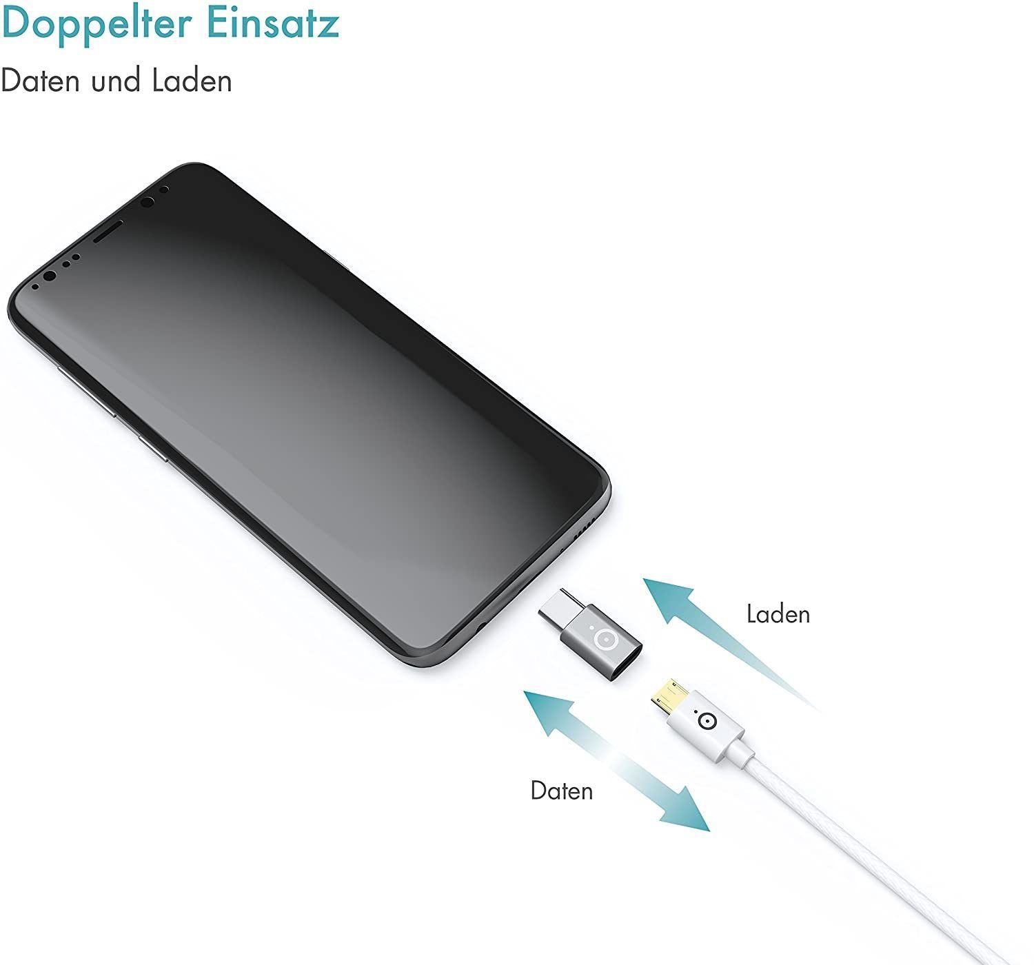 Pazzimo 3x Adapter micro-USB auf USB-C Konverter Smartphone-Kabel, USB-C, Micro-USB, Aluminium, für Handy, Smartphone, Tablet, Notebook, PC, Kabel etc.