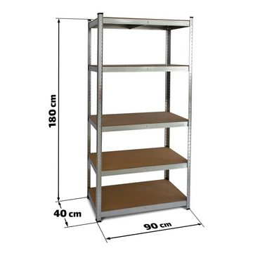 VENDOMNIA Schwerlastregal Kellerregal – Lagerregal aus Holz und verzinktem Metall in Höhe 180cm, Steckregal in Tiefen 40cm Werkstattregal, belastbar bis 900kg (180kg je Fach) Lagersystem