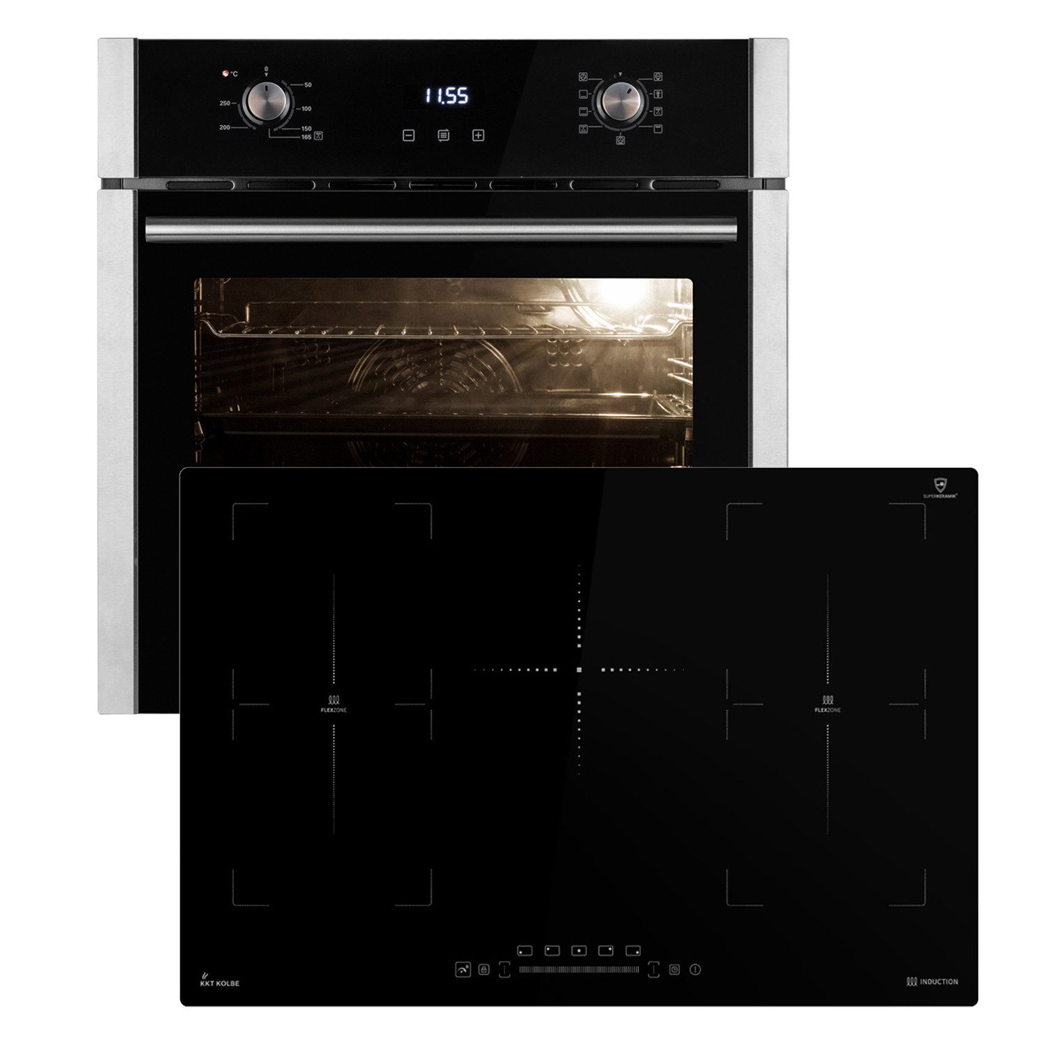 KKT KOLBE Backofen-Set Backofen und Induktionskochfeld SET8005IH77FZ, Herdset / Heißluft / Grill-/Bratsystem / Timer / 5 Kochzonen