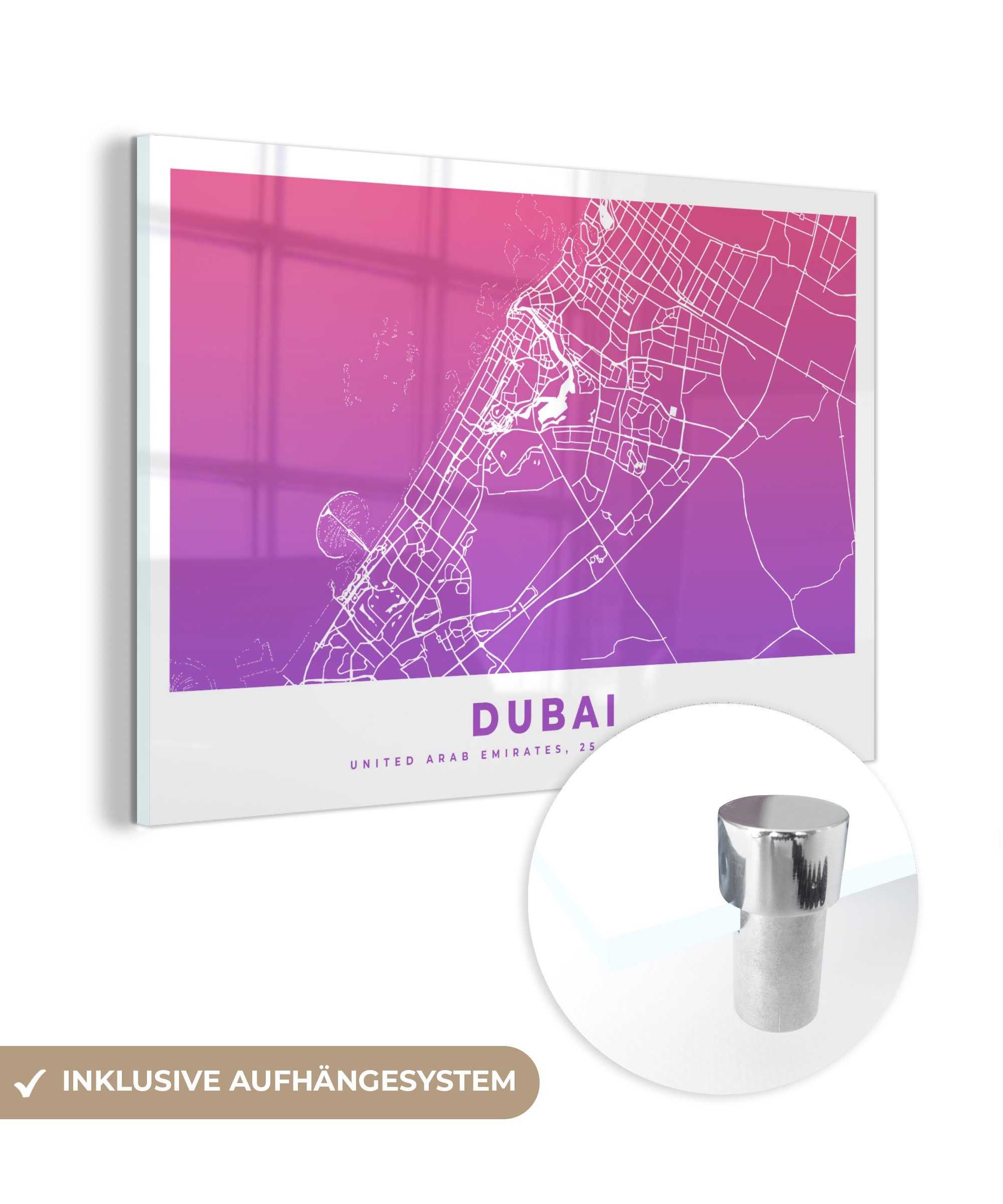 MuchoWow Acrylglasbild Dubai - Karte, (1 St), Acrylglasbilder Wohnzimmer & Schlafzimmer