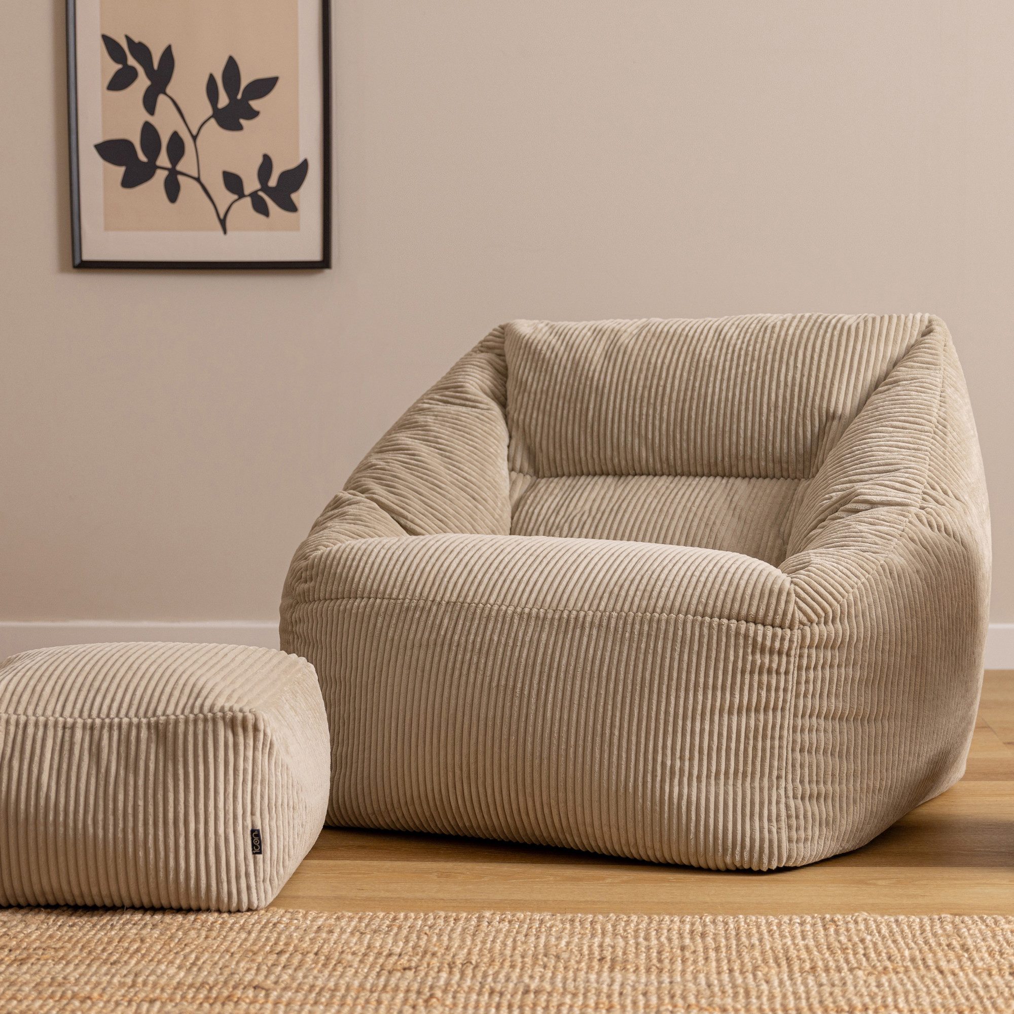 icon Sitzsack Riesen Sessel aus Cord Flauschig „Natalia" mit Hocker (Spar-Set, 1 x Sitzsack-Sessel, 1 x Fußhocker), Sitzsack XXL, Made in Germany, für Erwachsene & Kinder, für Wohnzimmer