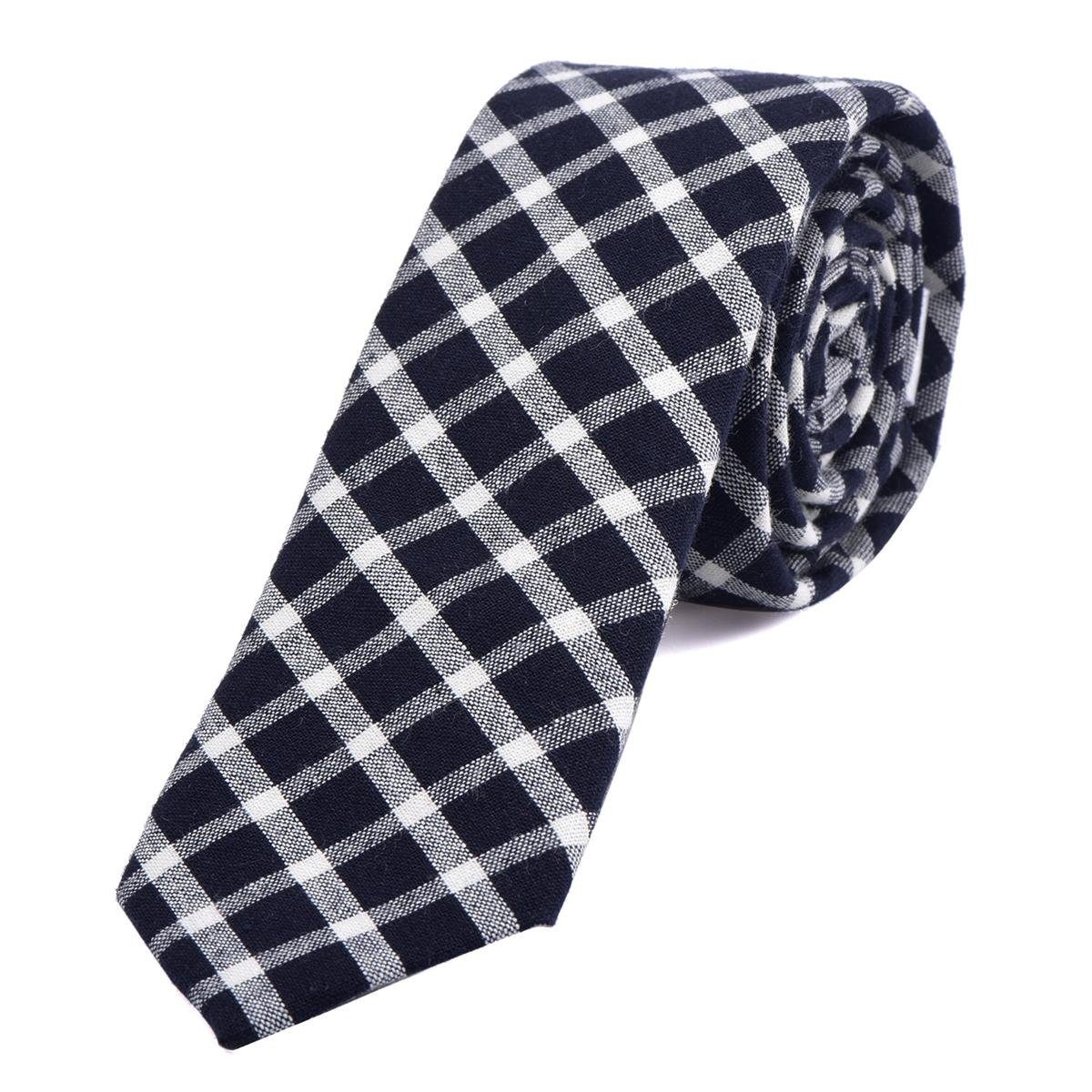 DonDon Krawatte Herren festliche 1x (Packung, Streifen 1-St., kariert Veranstaltungen cm 6 Krawatte) Karos dunkelblau-weiß gestreift, Krawatte für oder oder Baumwolle, oder kariert mit Büro