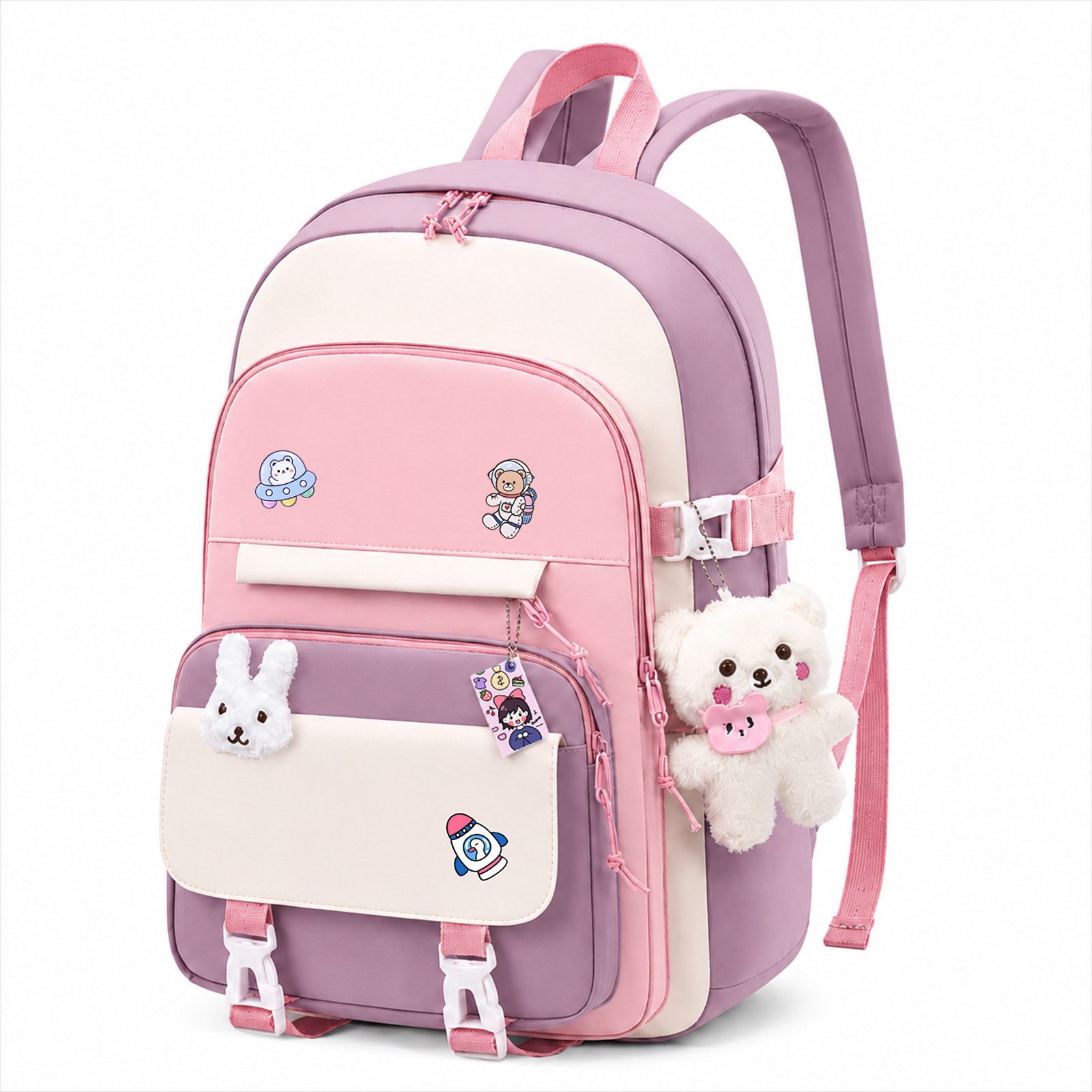 MOPUEA Schulrucksack Schulrucksack mit Laptopfach, leicht, wasserabweisend, gepolstert (Rucksack-Set, 1 Rucksack mit mehreren Fächern und gepolstertem Rücken), Leicht, wasserabweisend, atmungsaktiv, mit Trolleyband
