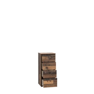 möbelando Kommode Tembi, Moderne Kommode aus Spanplatte in Old Wood Vintage Nachbildung mit 4 Schubkästen. Breite 38,6 cm, Höhe 85,5 cm, Tiefe 34,8 cm