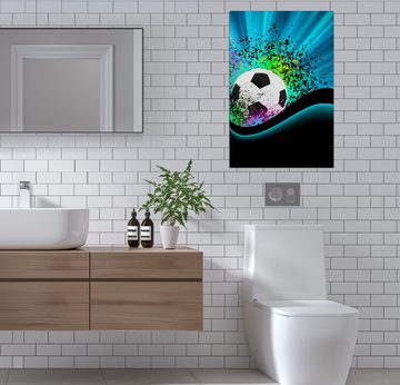 Wallario Wandfolie, Fußball - Design Wellen und Regenbogen in blau, wasserresistent, geeignet für Bad und Dusche