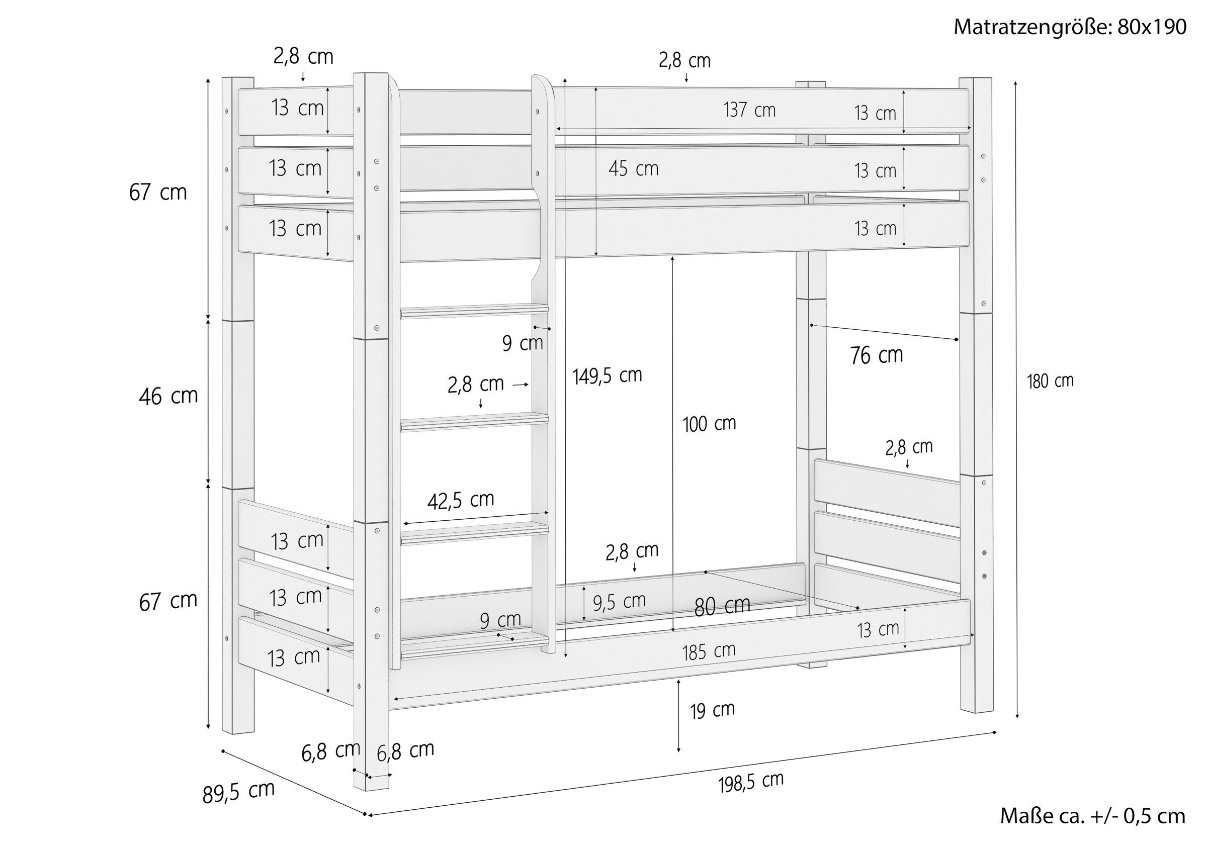 Etagenbett Kinderstockbett ERST-HOLZ Rost teilbar 80x190 Kiefernholz mit