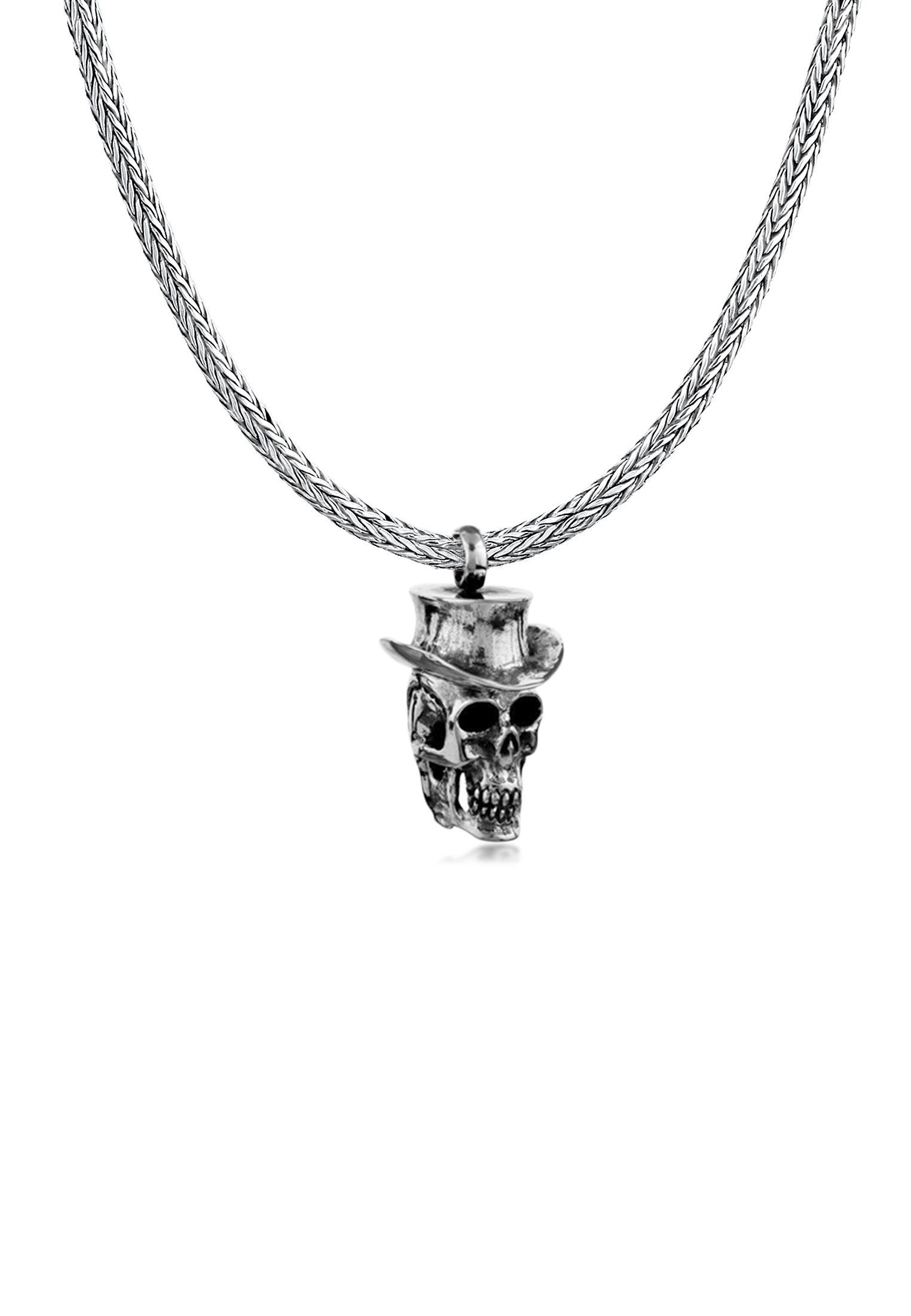 Kuzzoi Kette mit Anhänger Herren Schlangenkette Totenkopf mit Hut 925 Silber