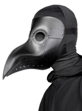 Metamorph Verkleidungsmaske Schwarze Pestdoktor Maske aus Kunstleder, Bedrohlich wirkende Krähenmaske im Stil eines mittelalterlichen Seuch
