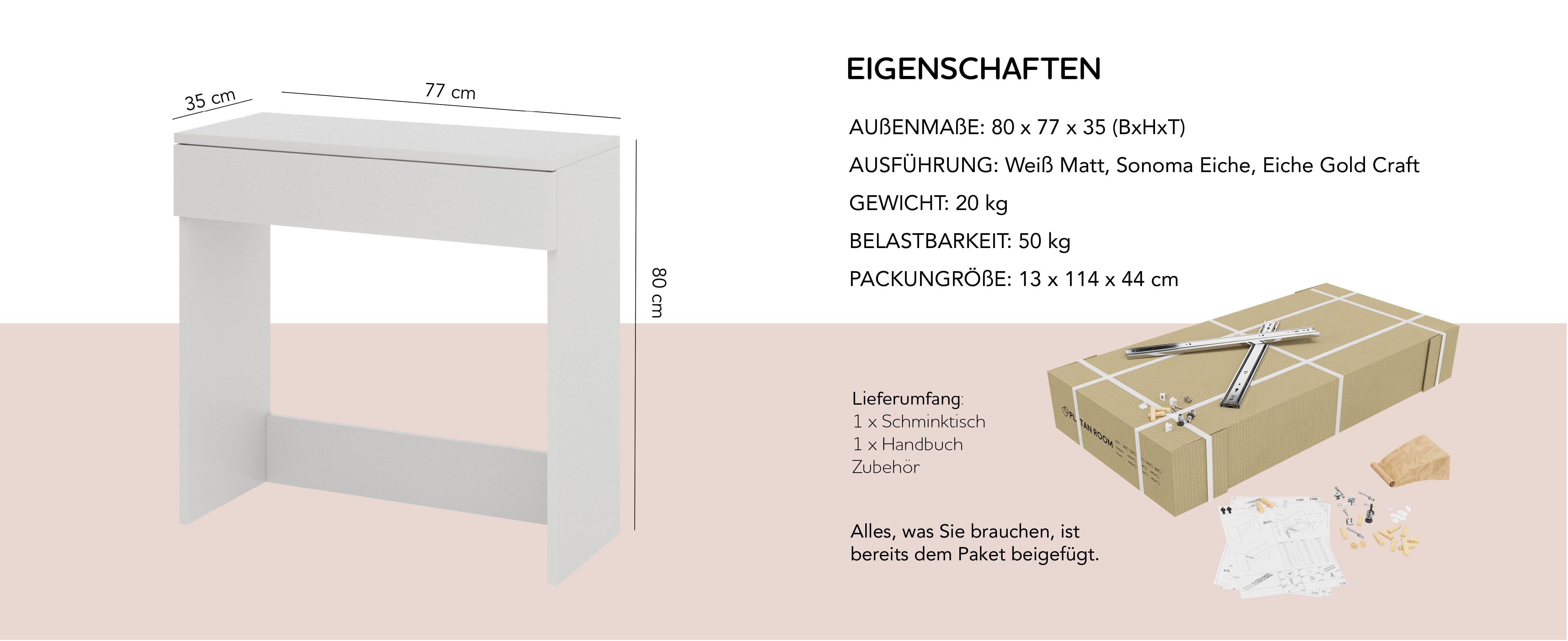 Schminktisch Platan Frisierkommode mit 80x35x77 cm Schminktisch eiche Schublade sonoma Room Kosmetiktisch