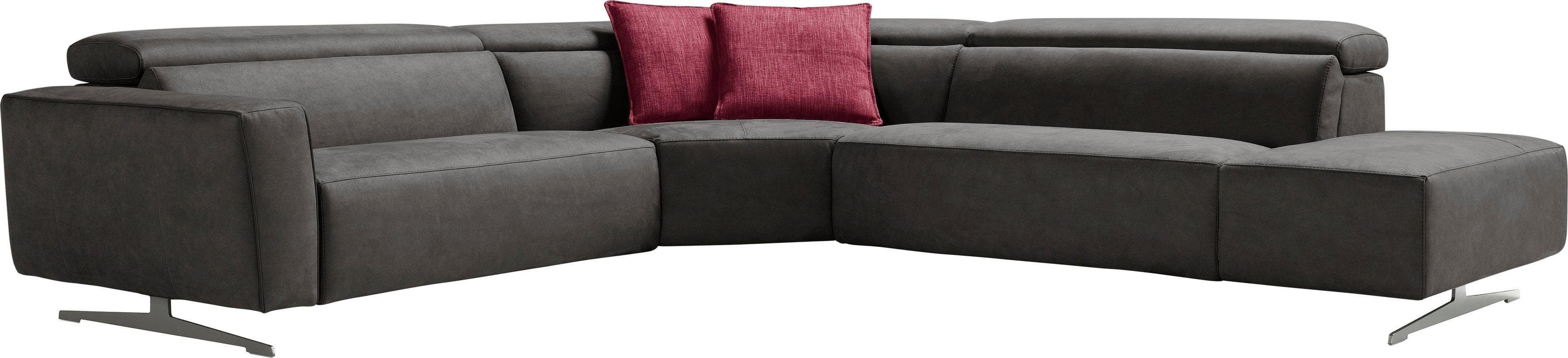 Egoitaliano Ecksofa Stefanie-e, Designsofa der Extraklasse, bequem mit hohem Sitzkomfort, mit Relaxfunktion und verstellbaren Kopfteilelementen