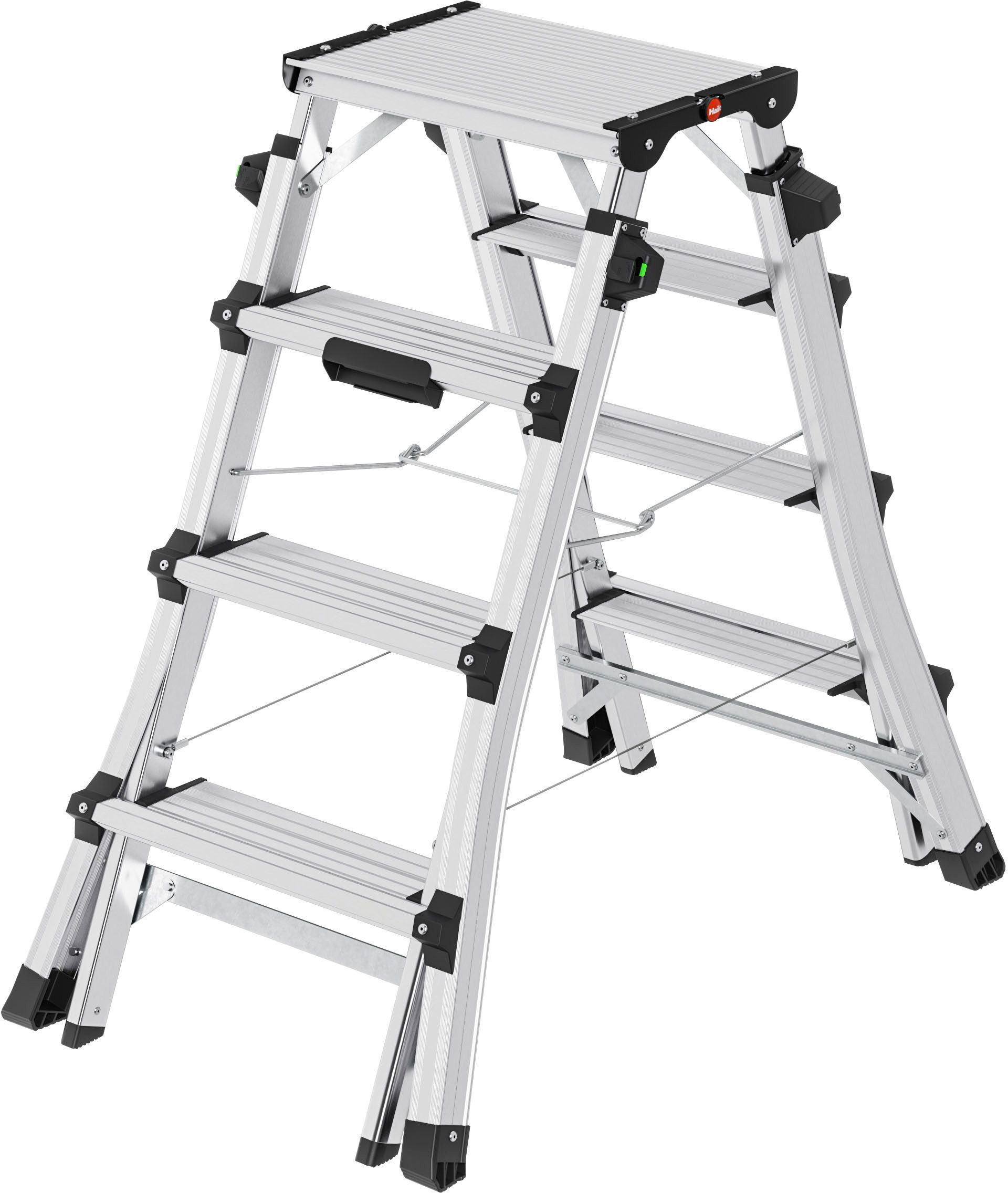 Hailo Teleskopleiter D100 TL TopLine, Alu-Teleskop-Doppelstufenleiter mit flexibler Arbeitshöhe