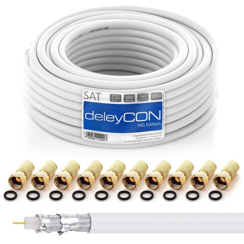 deleyCON deleyCON 10m HQ SAT Kabel HDTV 130dB 4x geschirmt + 10x F-Stecker - SAT-Kabel