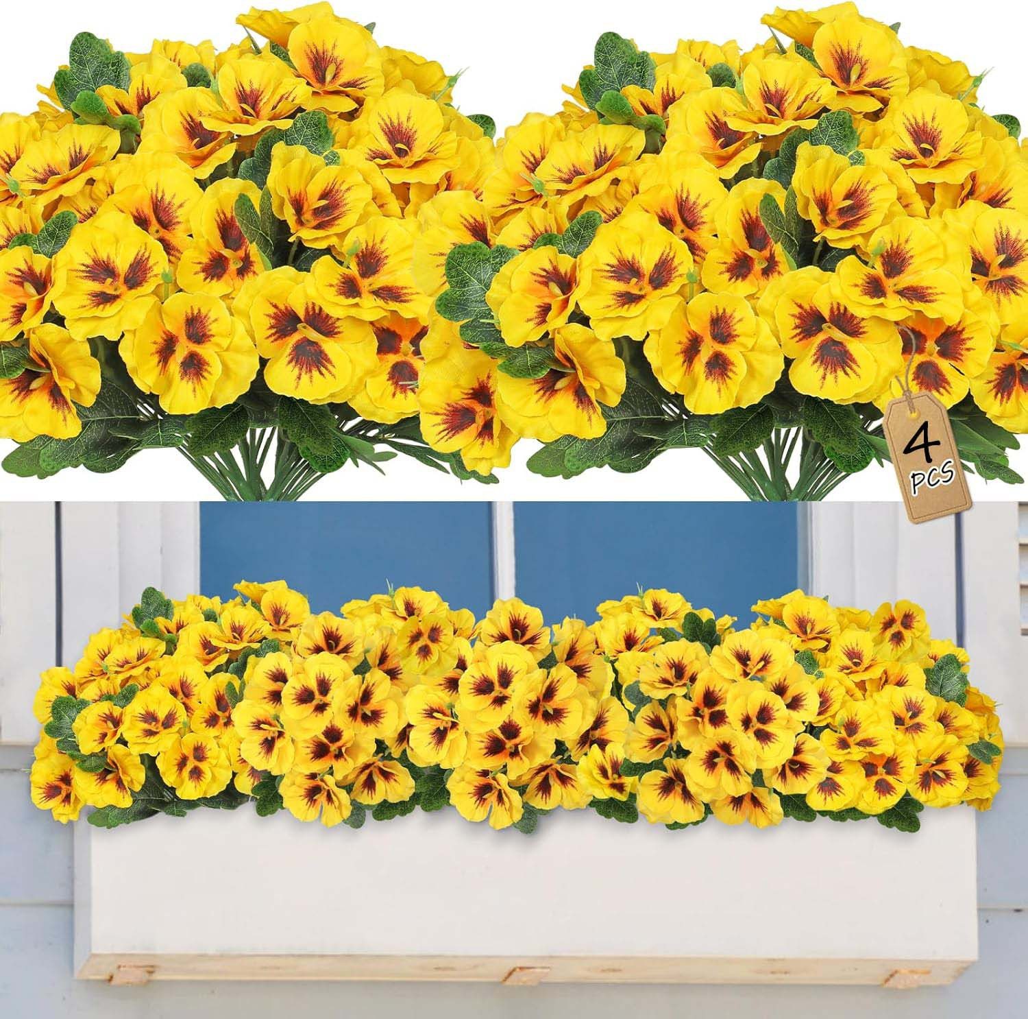Kunstblumenstrauß 4 Bündel Kunstblumen wie Echt Balkon Künstliche Blumen