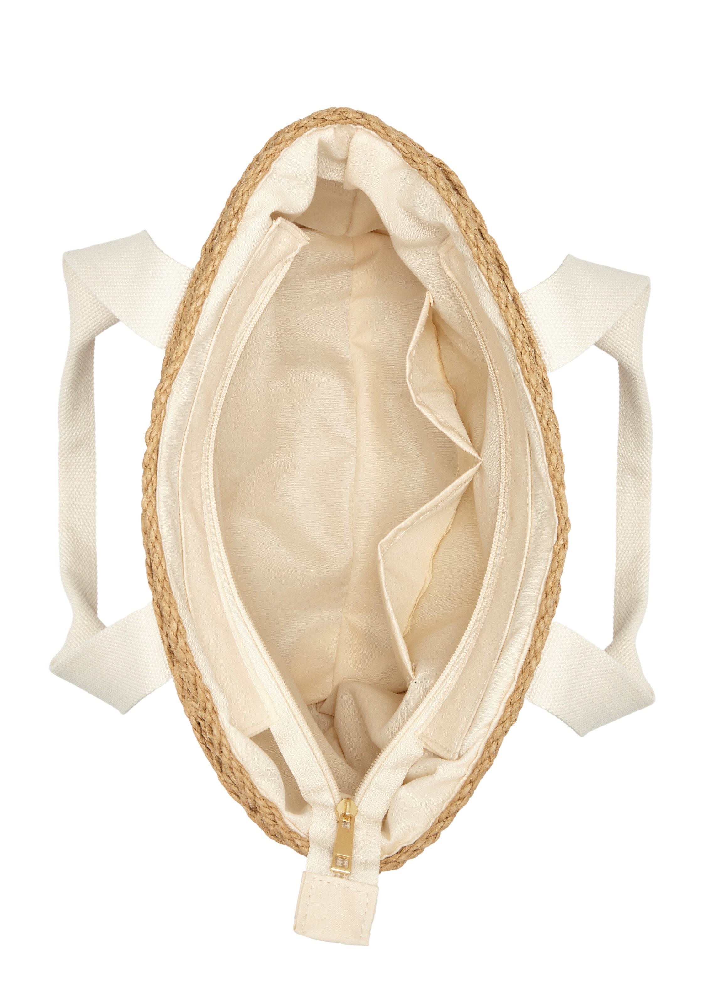 Vivance Shopper Strandtasche, Schultertasche, Korbtasche, Tragetasche, Einkaufstasche, in modischer Bast-Optik mit kontrastfarbenen Details VEGAN