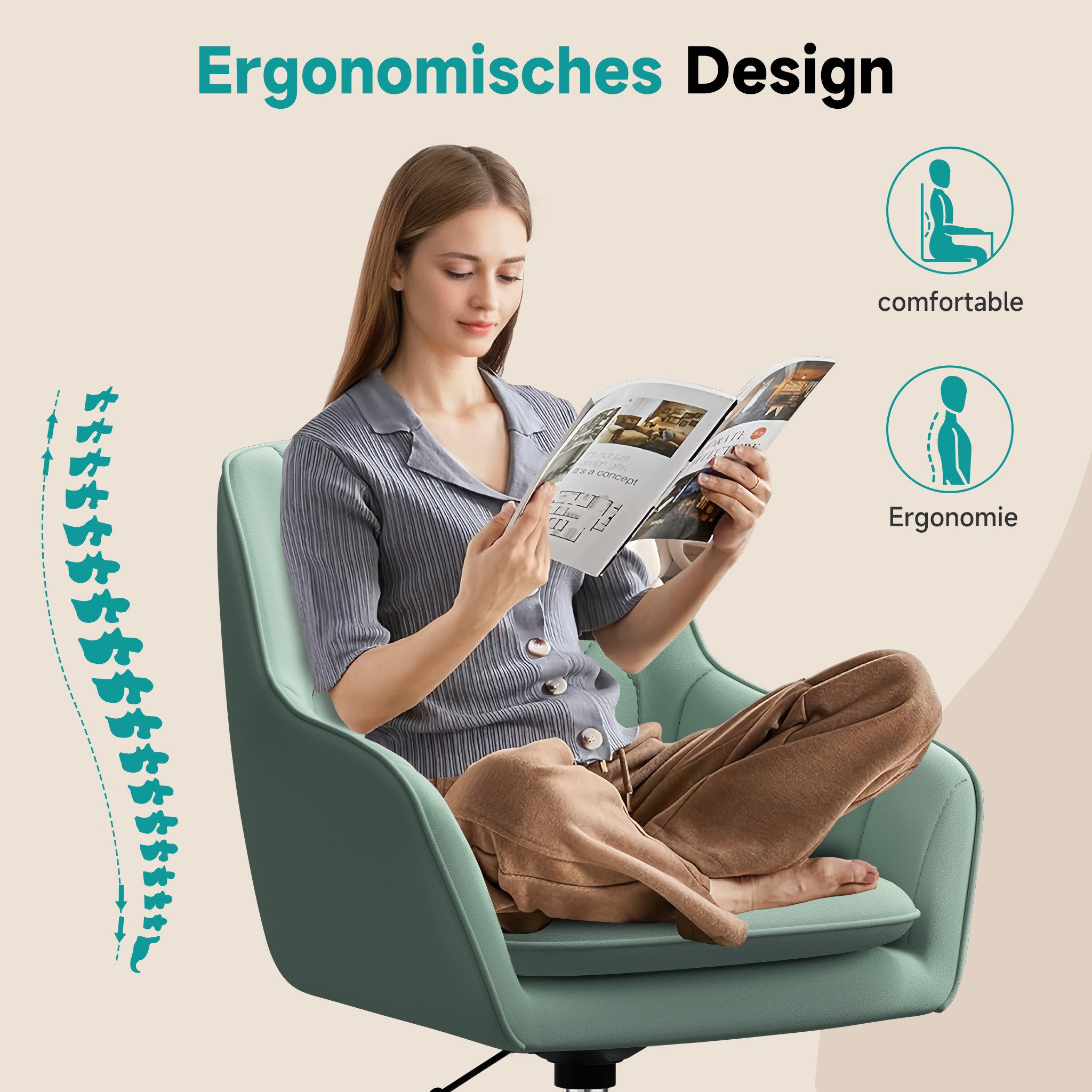 Adormii Bürostuhl Homeoffice Stuhl,Schminkstuhl mit Armlehnen und Rollen (höhenverstellbarer,Samt Stuhl,für Schminktisch,Büro und Schlafzimmer,150 kg)