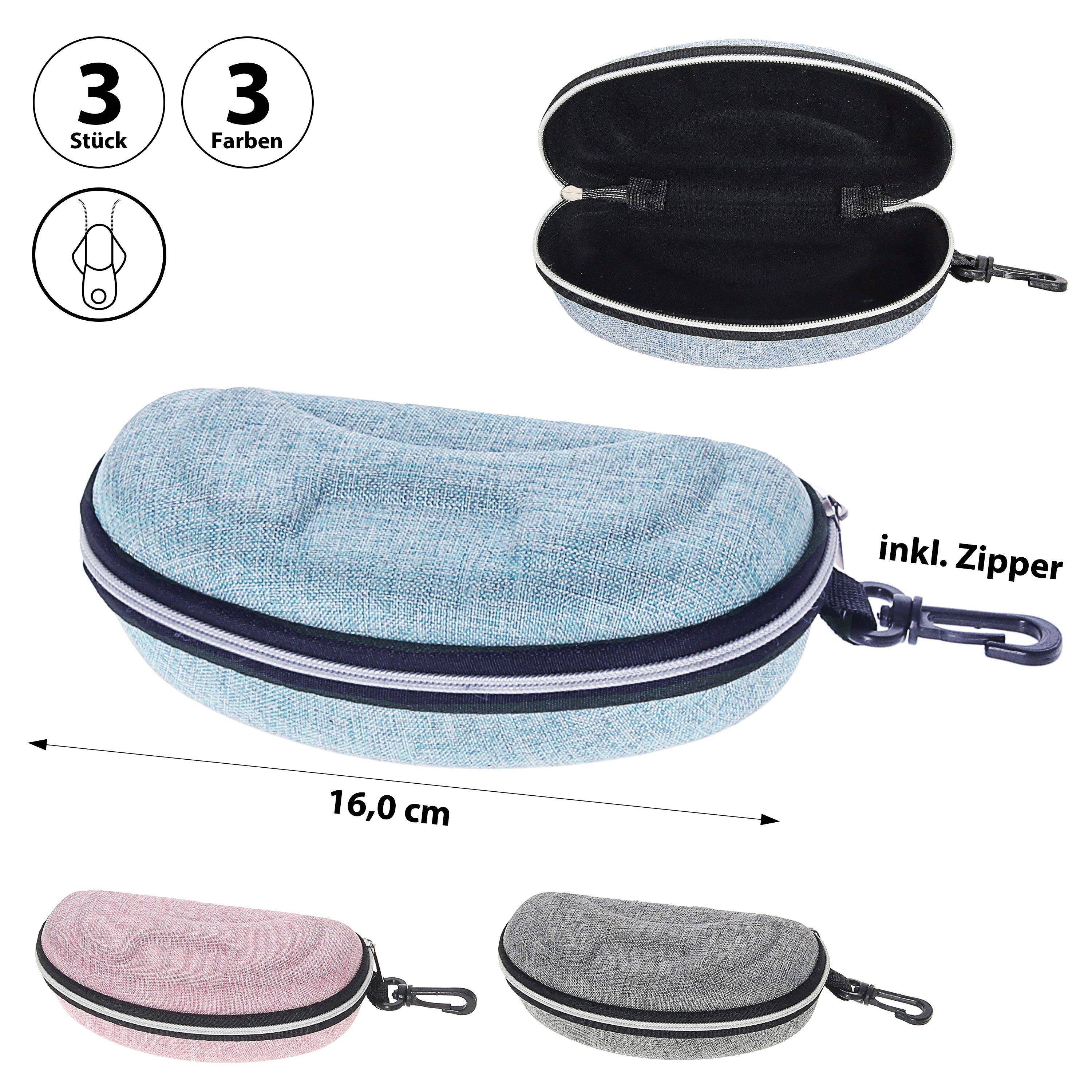 CEPEWA Brillenetui Brillenetui 3er Set Leinenoptik Reisverschluss PVC 16x7x5cm PVC