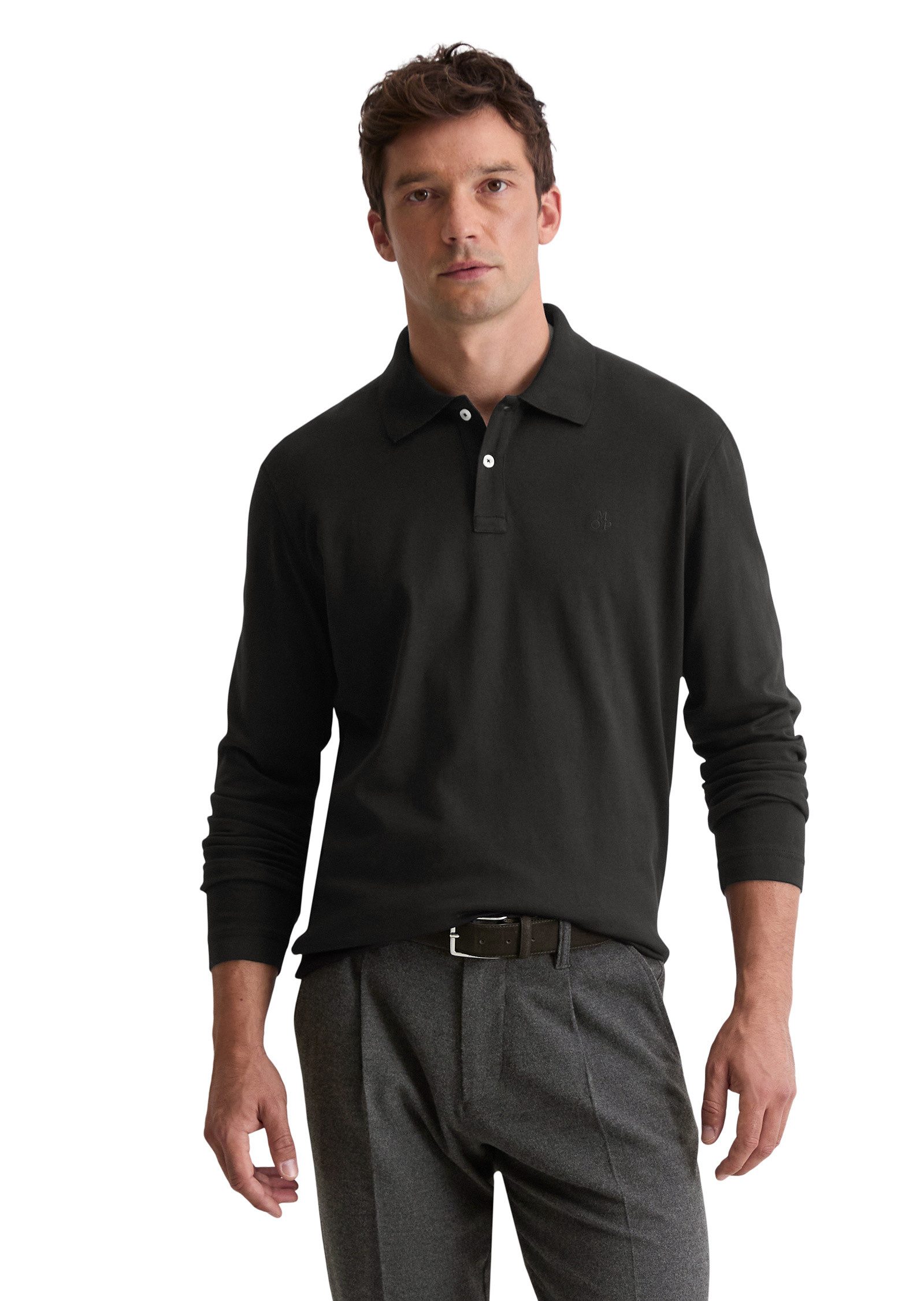 Marc O'Polo Langarm-Poloshirt aus schwerem Bio-Baumwoll-Jersey