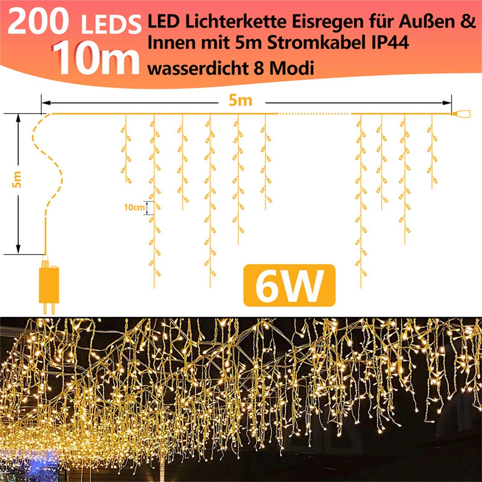 Clanmacy LED-Lichterkette LED Eisregen Eiszapfen Lichterkette Schneefall We günstig online kaufen