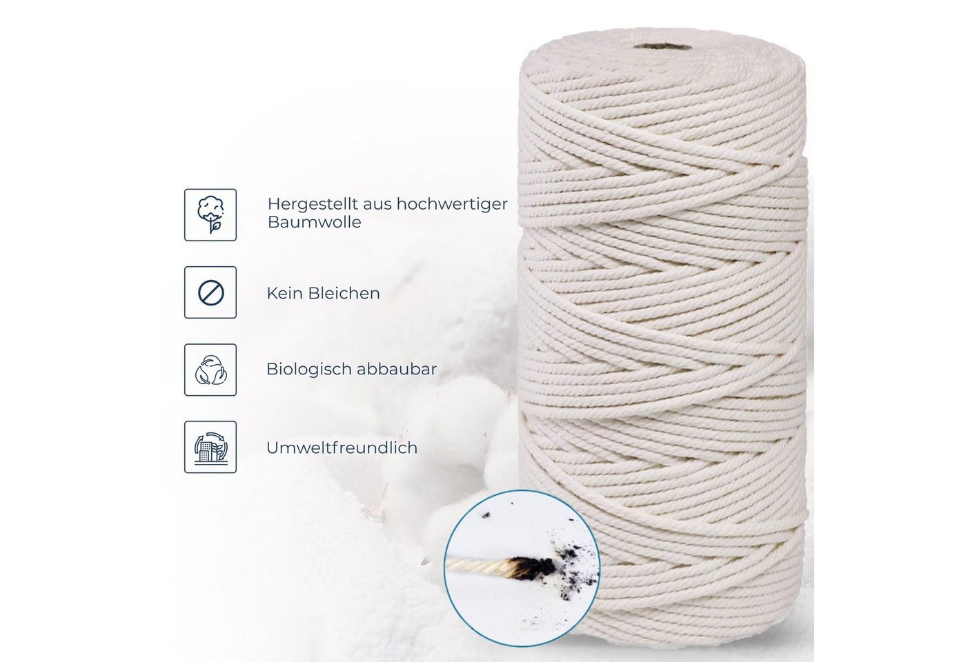 Thumbnail - FadenWelt Makramee Garn 3mm x 100m, Baumwollgarn für DIY Handwerk Bastelgarn, 100,00 m (Baumwollschnur für Stricken, Bau...