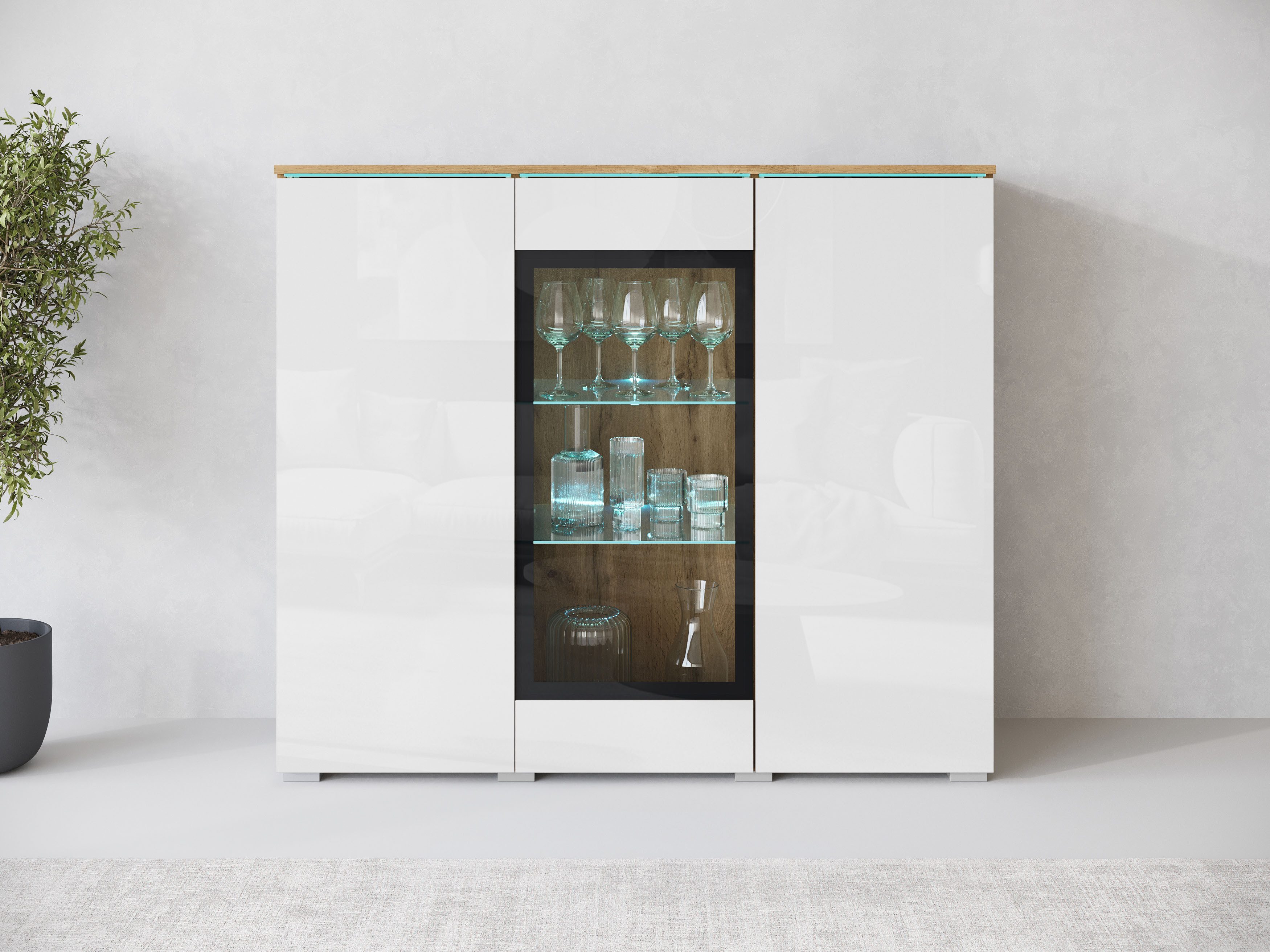 Home affaire Highboard Vera, Highboard mit 4 Türen, 9 Fächern, verglasten Türen