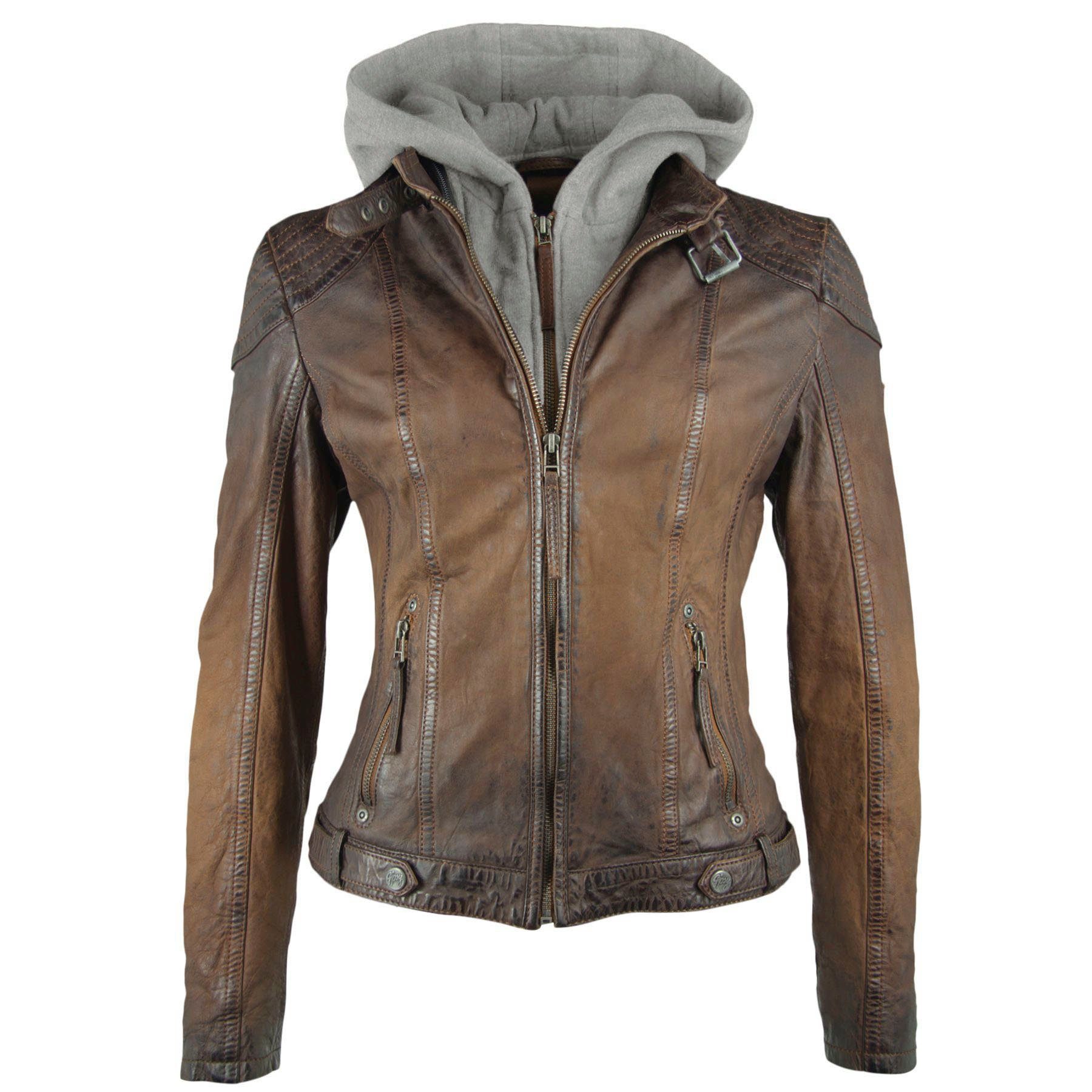 abzippbarem mit brown Gipsy Sweat-Einsatz Lederjacke mit in CASCHA dark Vintage-Optik