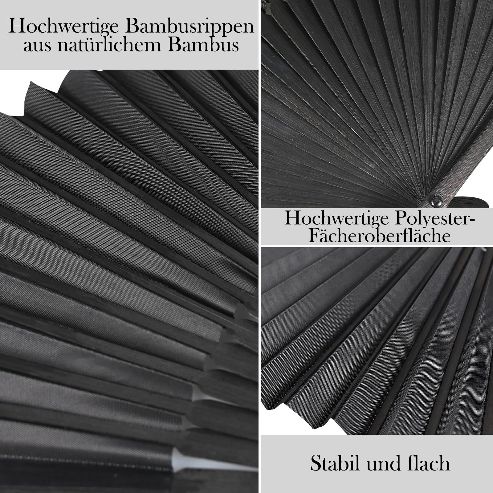 FOUORTUNATE-BEE Handfächer 4 Stück Schwarz Bambus Fächer Handfächer, (für Hochzeiten, Leistung, Tanz, Haus Dekorationen, Party, Sommer Geschenk, 4-tlg)