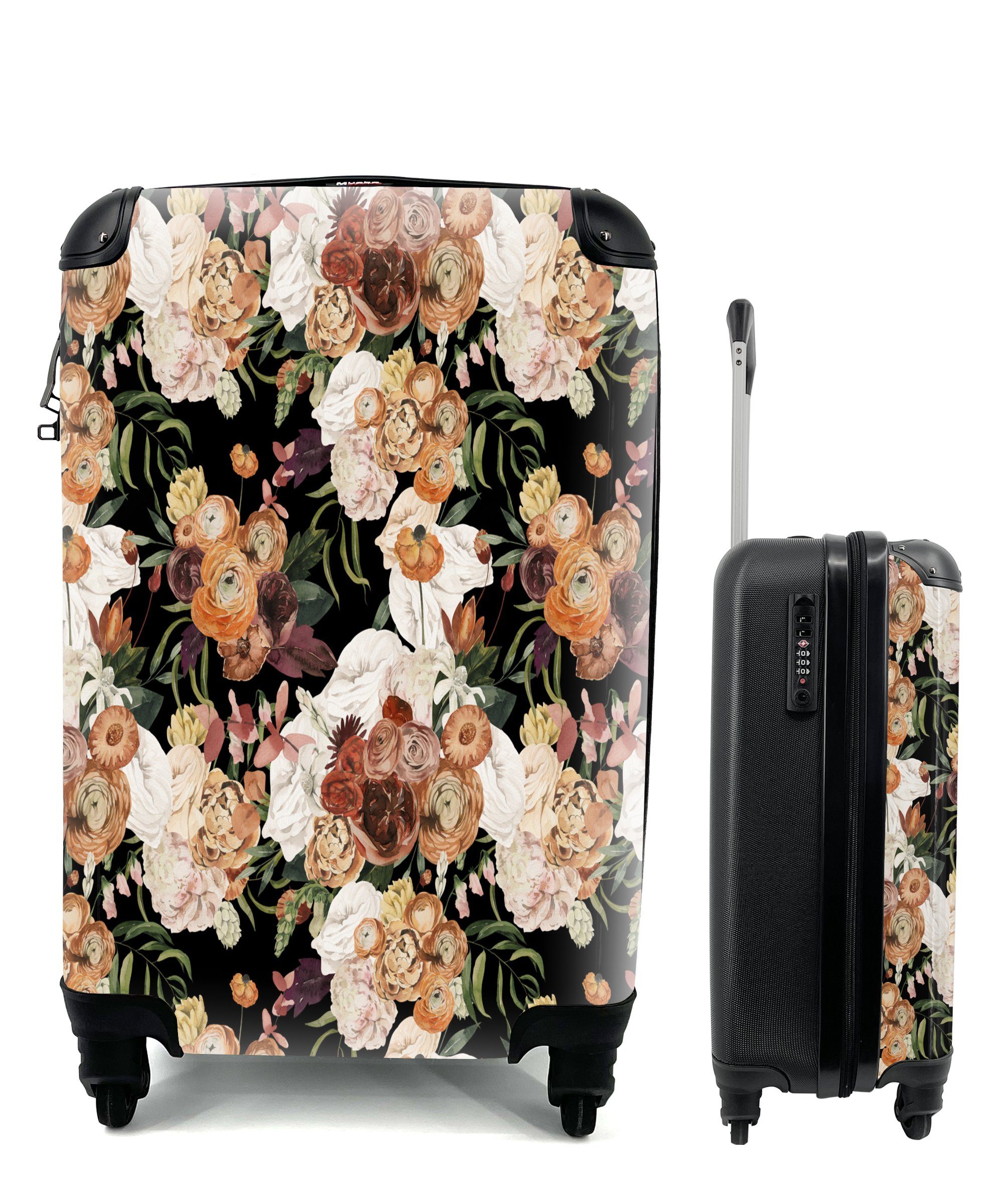 Reisetasche mit Rosen rollen, für - Handgepäck Trolley, Reisekoffer Blumen 4 Pastell, MuchoWow Ferien, Handgepäckkoffer Rollen, -