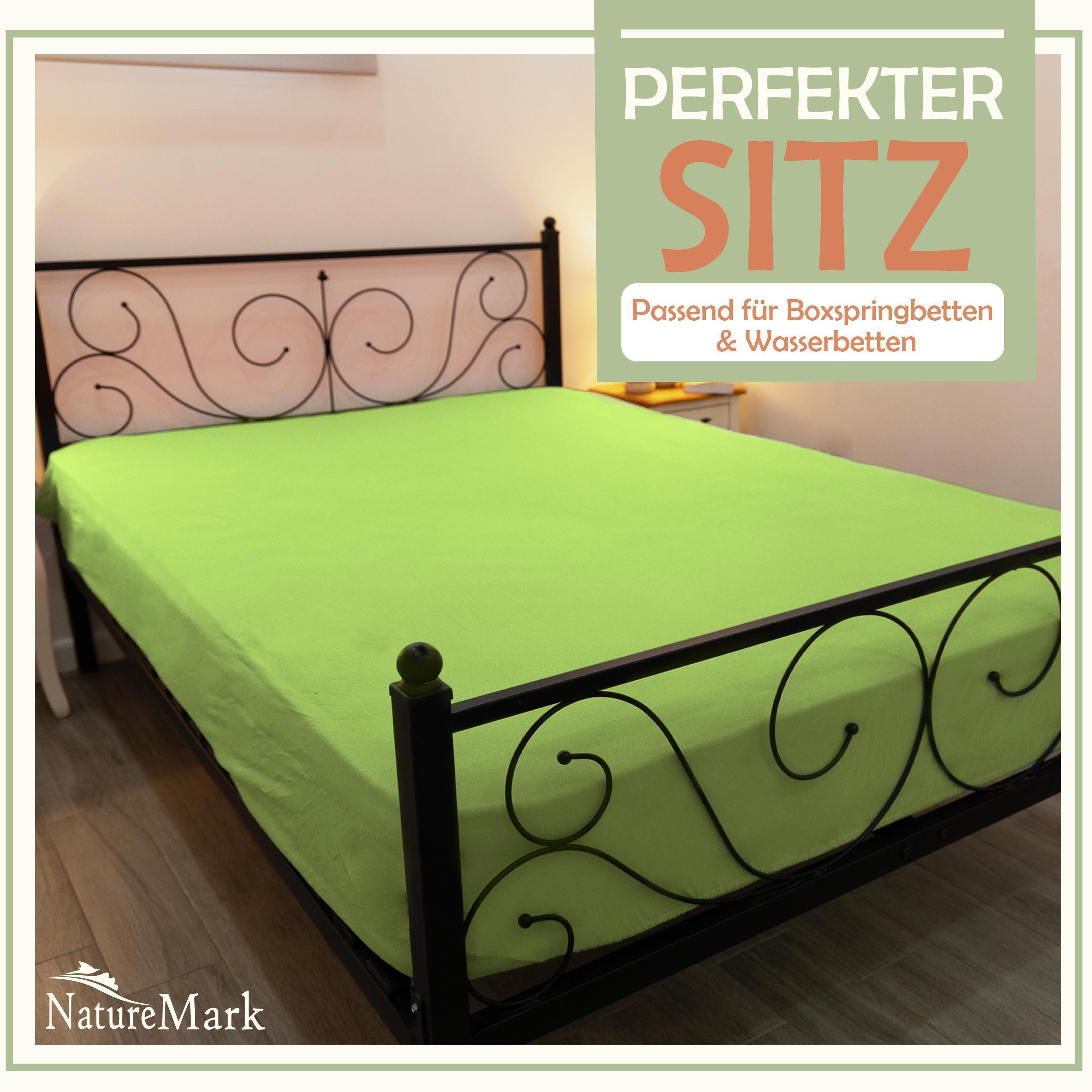 NatureMark Spannbettlaken Mikrofaser Spannbetttuch, Polyester, Gummizug: rundum, viele Größen und Farben Markenware, 90x200cm, Apfel grün – Bild 2 von 5