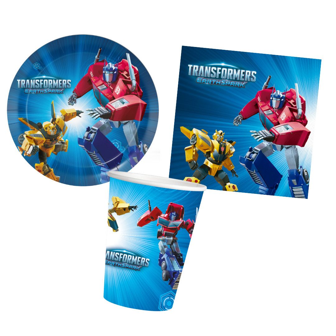Been Smile Kindergeschirr-Set Partyset Transformers 36 tlg. für 8 Kinder Teller, Becher, Servietten, 8 Personen