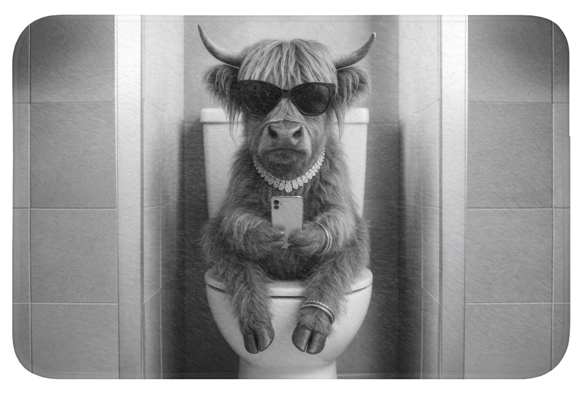 OnlyWow WC-Vorleger Taurus - Telefon - Toilette - Schwarz - Weiß, Höhe 10 mm, Polyester, Rechteckig, WC Teppich, Toilettenvorleger, Toilettenteppich, Badematte 60x40 cm