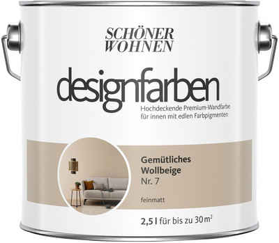 SCHÖNER WOHNEN-Kollektion Wand- und Deckenfarbe »Designfarben«, 2,5 Liter, Gemütliches Wollbeige Nr. 7, hochdeckende Premium-Wandfarbe