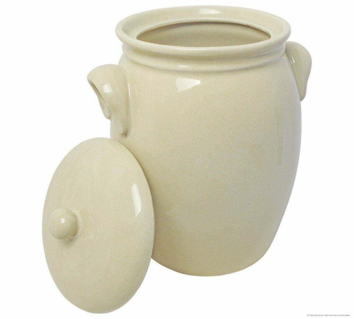 KERAZO Fermentationsglas 5L Rumtopf Einlegetopf Keramiktopf Mehrzwecktopf aus Steinzeug, beige, Keramik, Keramiktopf mit Henkel und Deckel