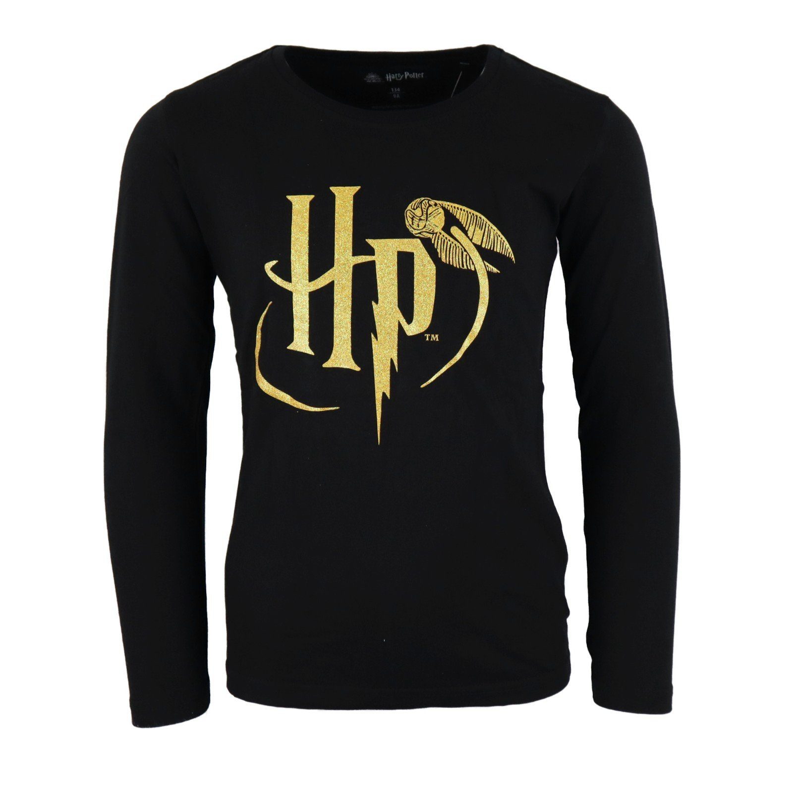 Langarmshirt Potter and bis Baumwolle, Black 134 Gold Langarm Schwarz Potter Harry Gr. 100% 164, Harry Shirt