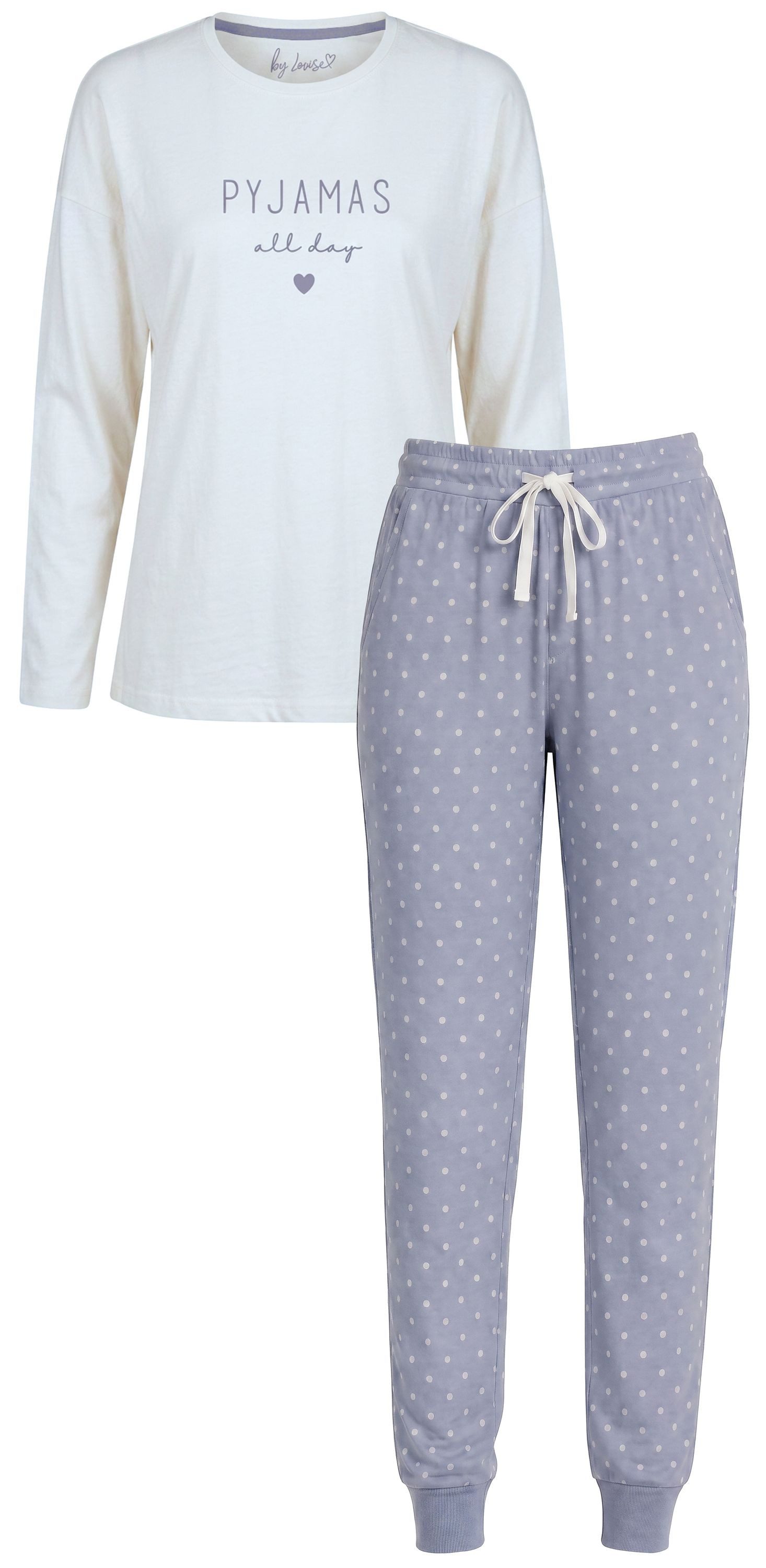 By Louise Schlafanzug Dreamy Nights (Set, 2 tlg., 2-teilig) Damen Pyjama Baumwolle lang Langarm Bündchen