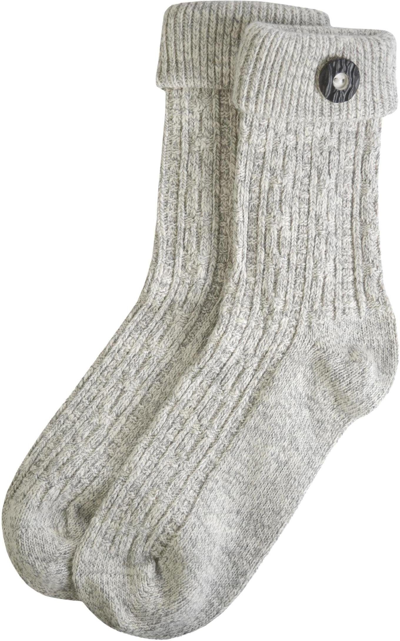 (1 normani Trachtensocken Traditionelles Trachtensocken Silbermelange mit Paar) Knopf Zopfmuster