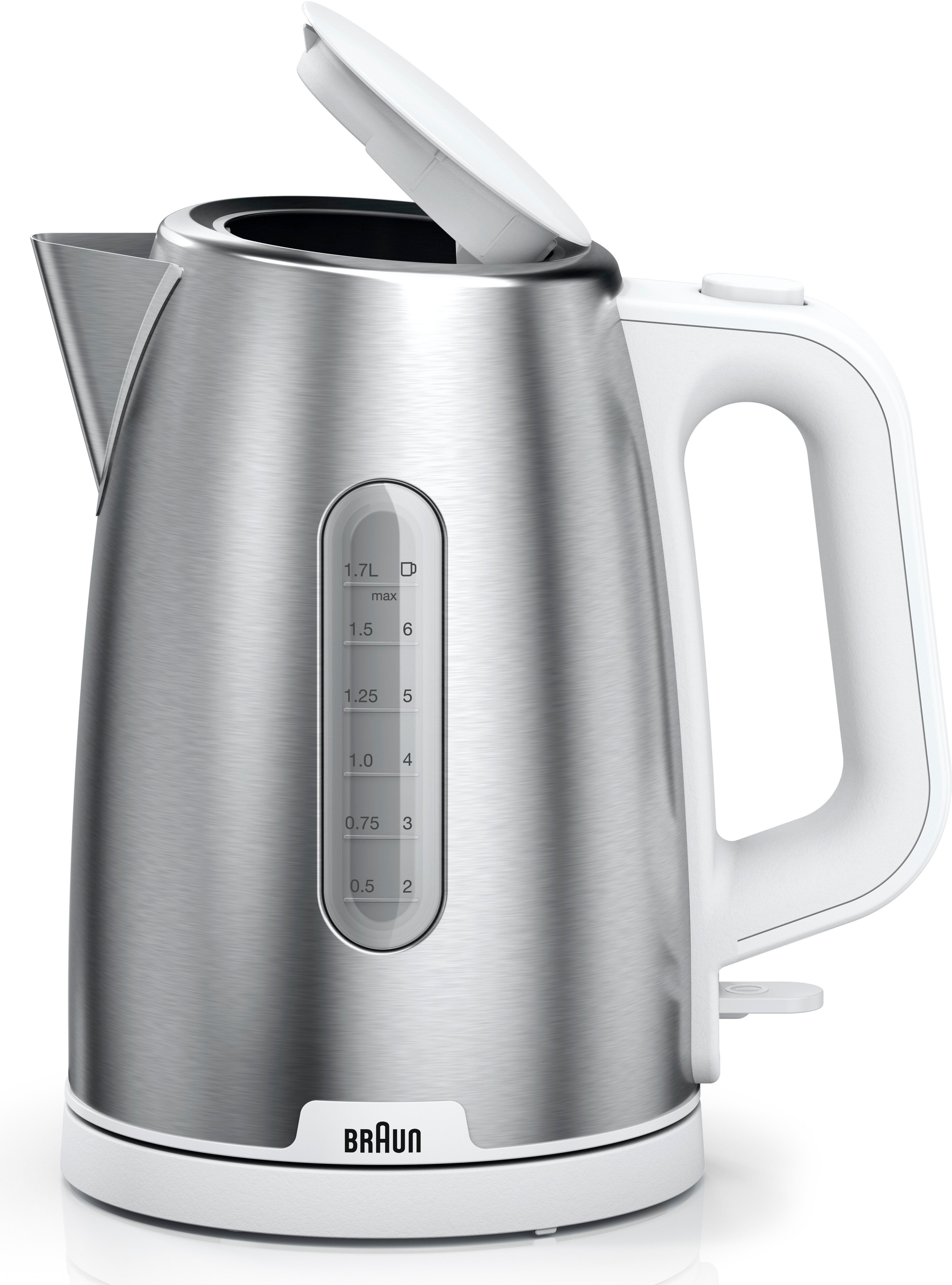 Braun Wasserkocher PurShine WK 1500 WH - 1,7 L, Schnellkochsystem, Anti-Kalk Filter, 1,7 l, 2200 W, 2.000 W, Kocht 200 ml in 45 Sek., 360 Grad Heitzsockel