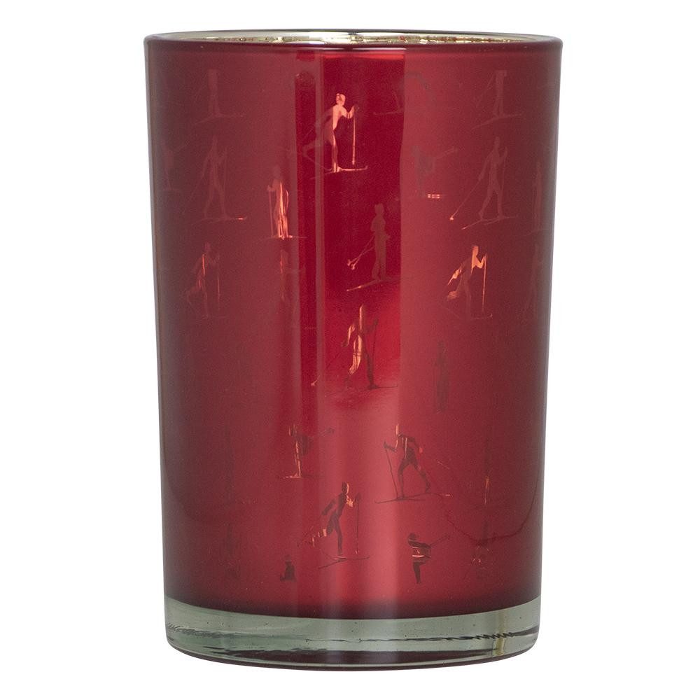 INNA-Glas Kerzenhalter Teelichthalter LEONTINA, rot-matt-gold-glänzend, 18cm, Ø12cm