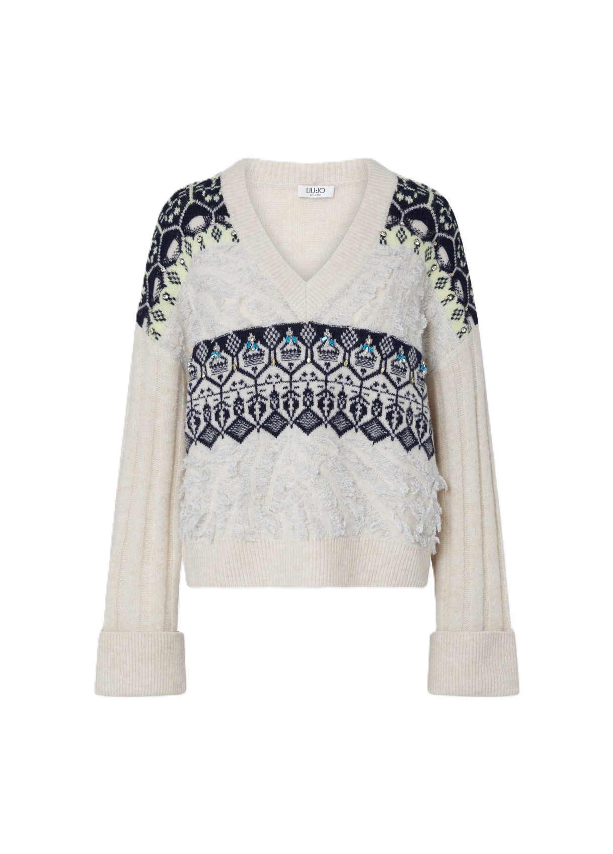 Liu Jo Strickpullover MAGLIA SCOLLO V FANT. JACQUARD - eleganter Strickpullover