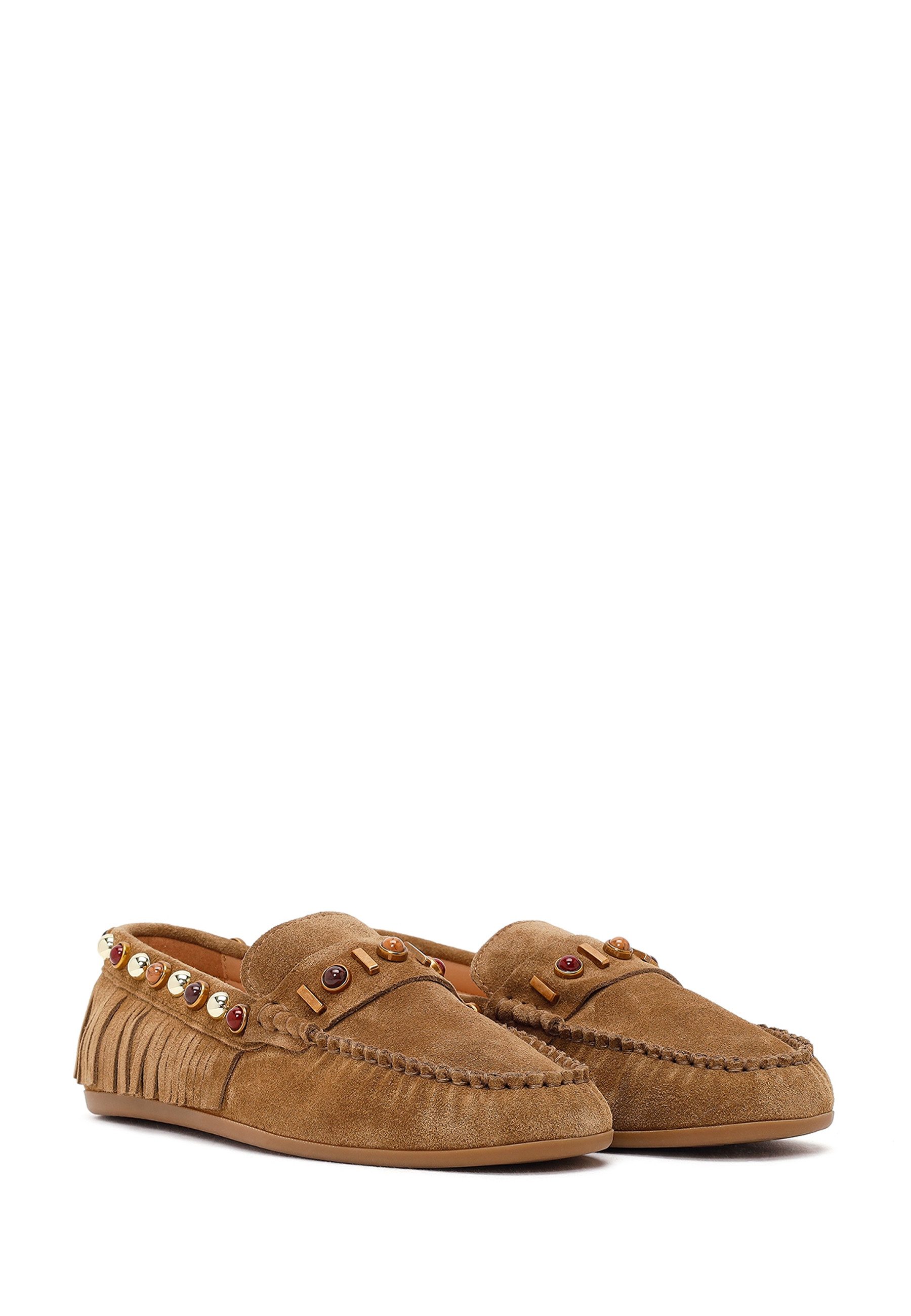 Derimod Loafer aus Veloursleder Loafer Wildleder-Obermaterial, Lederfutter, Slip-On-Stil, Fransen-Detail