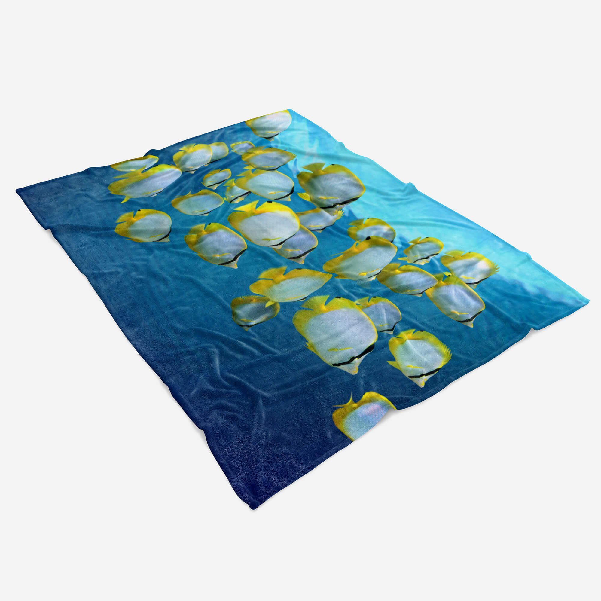 Sinus Art Baumwolle-Polyester-Mix Handtuch Strandhandtuch Kuscheldecke Meer, Fotomotiv Fische Handtücher (1-St), mit Gelbe Handtuch Saunatuch