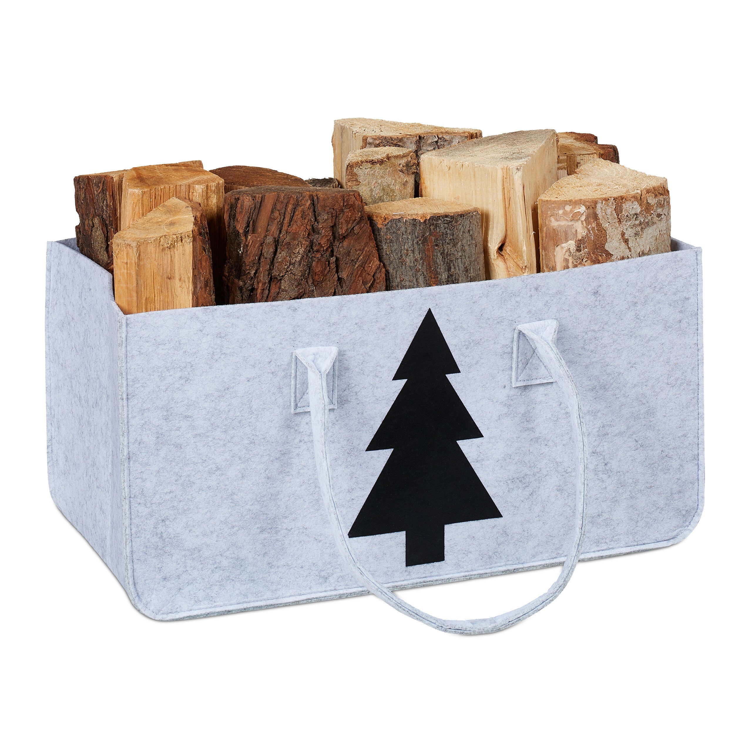 relaxdays Holztragetasche Kaminholztasche aus Filz mit Motiv