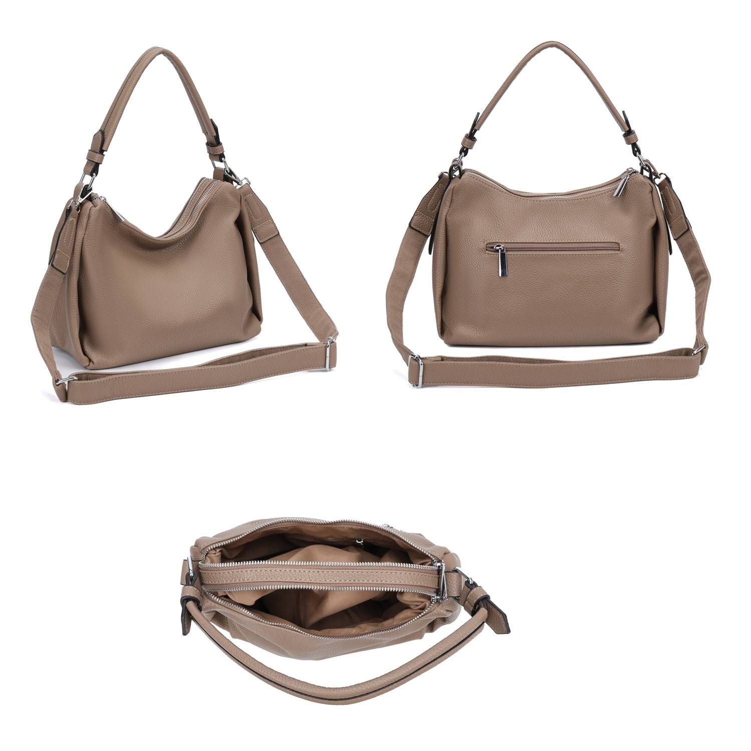 ITALYSHOP24 Schultertasche DAMEN TASCHE SHOPPER Umhängetasche Crossover Hobo Bag Leder Optik (Spar-Set: Tasche mit 2 Gürtel. Zusatz Stoffgurt/Umhängeband, mit Schultergurt), Henkeltasche Reisetasche Crossbag für Büro Freizeit Urlaub BodyBag