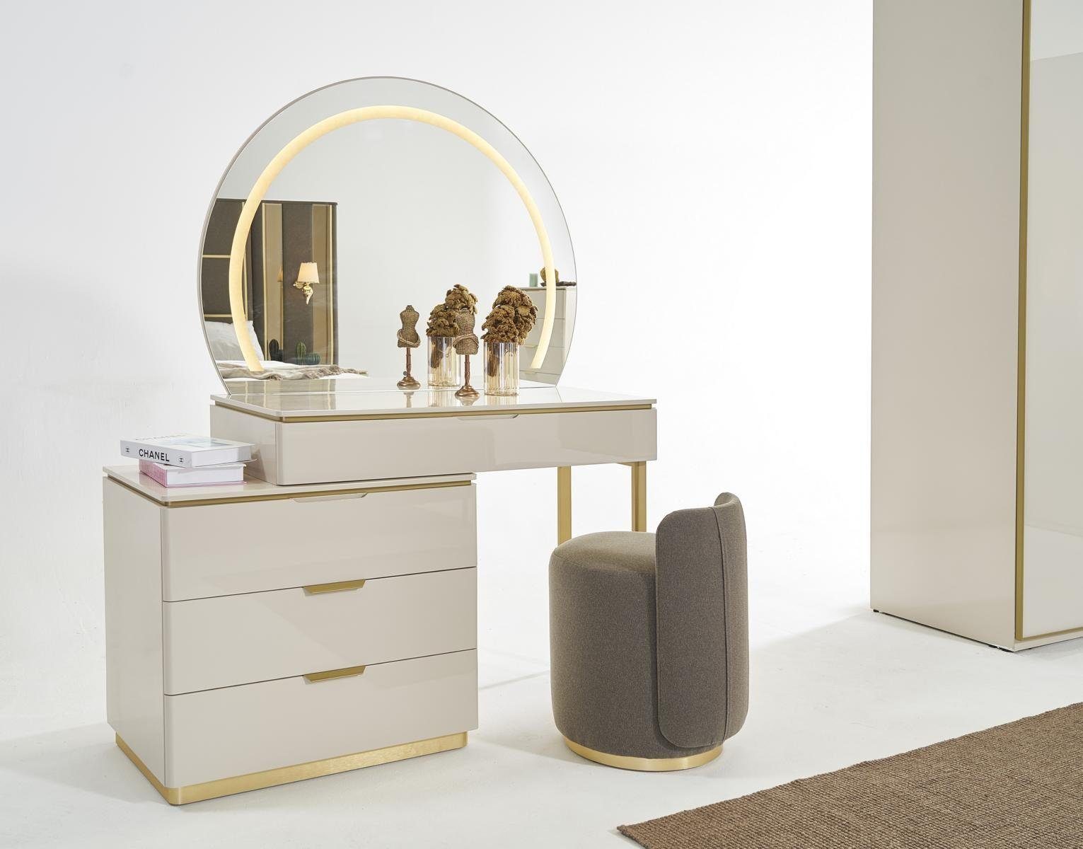JVmoebel Schminktisch Moderne Konsole mit Spiegel und Hocker in elegantem Design (3-St., Schminktisch/Spiegel/Hocker), Made in Europa