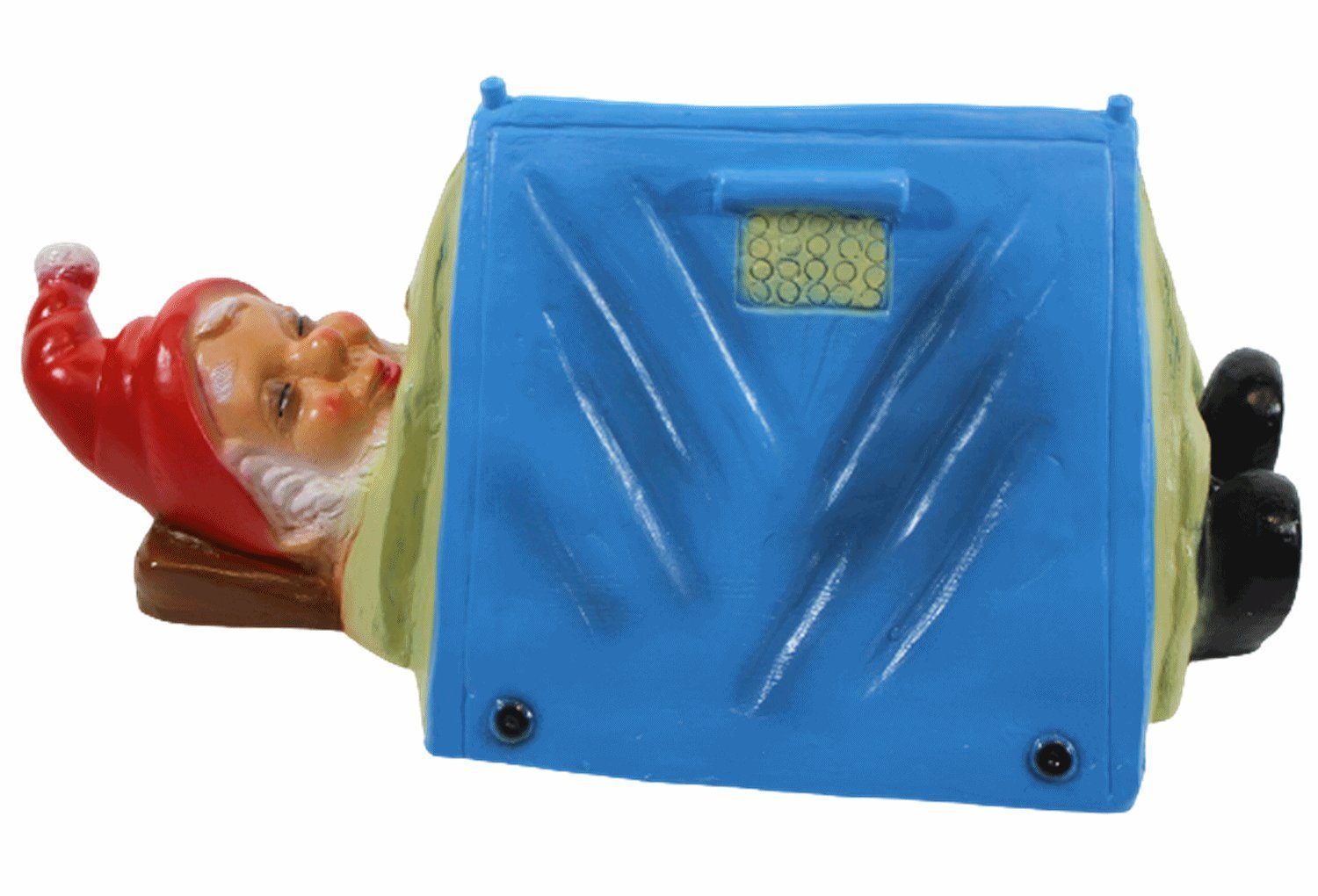 Gartenzwerg Gartenzwerg Deko Zwerg Camper liegend im Zelt schlafend H 14 cm