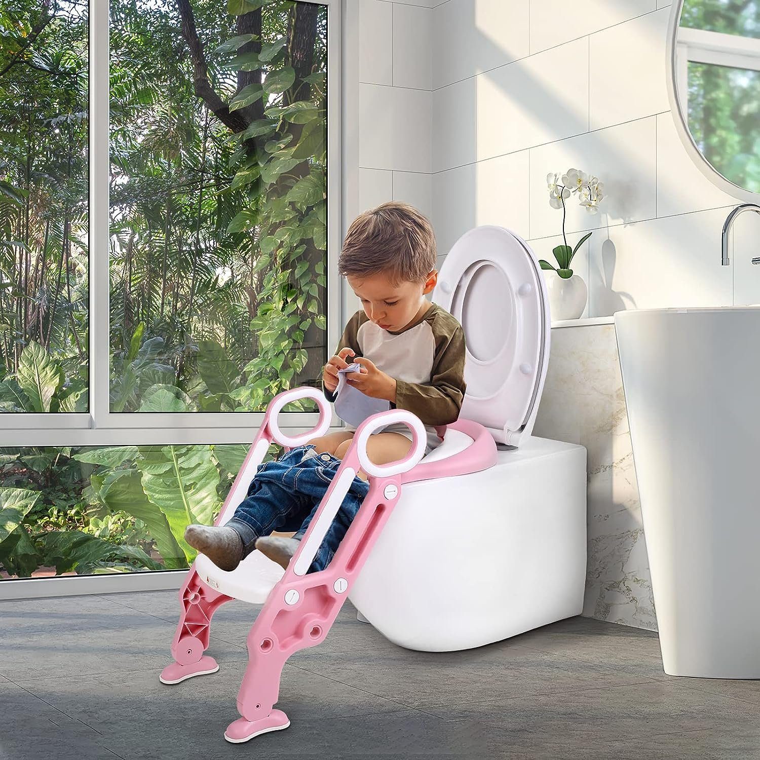Toilettensitz HöHenverstellbar TLGREEN Kinder Rosa für Treppe, mit Toilettensitz kinder Toilettentrainer
