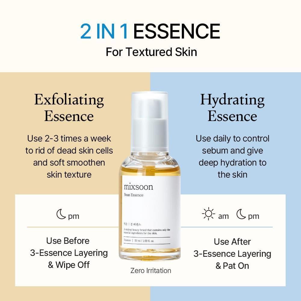 mixsoon Gesichtsserum Bean Essence 50ml Serum - Feuchtigkeitsspendend - Essenz-Serum für natürliche Haut, 50 ml, - Fermentierte Hautessenz für strahlende Pflege