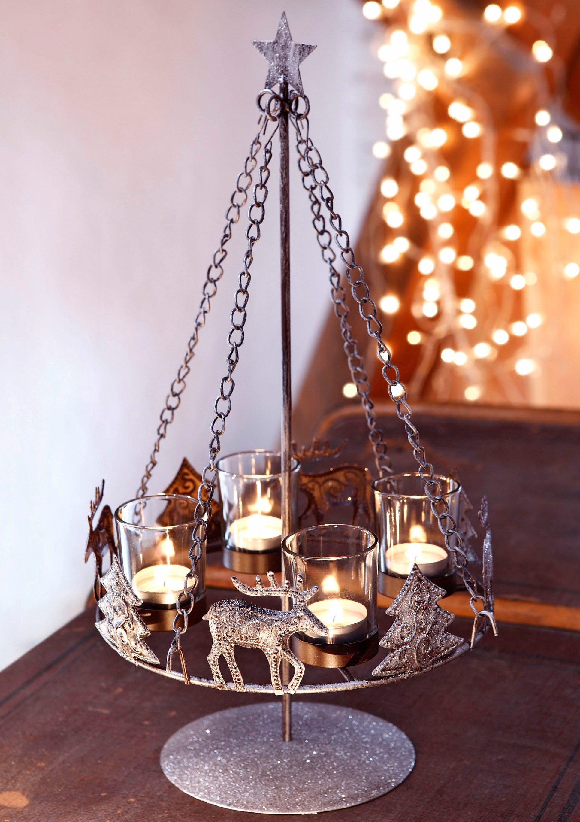 my inkl. 4 Adventsleuchter Glaswindlichtern Metall, Weihnachtsdeko, home