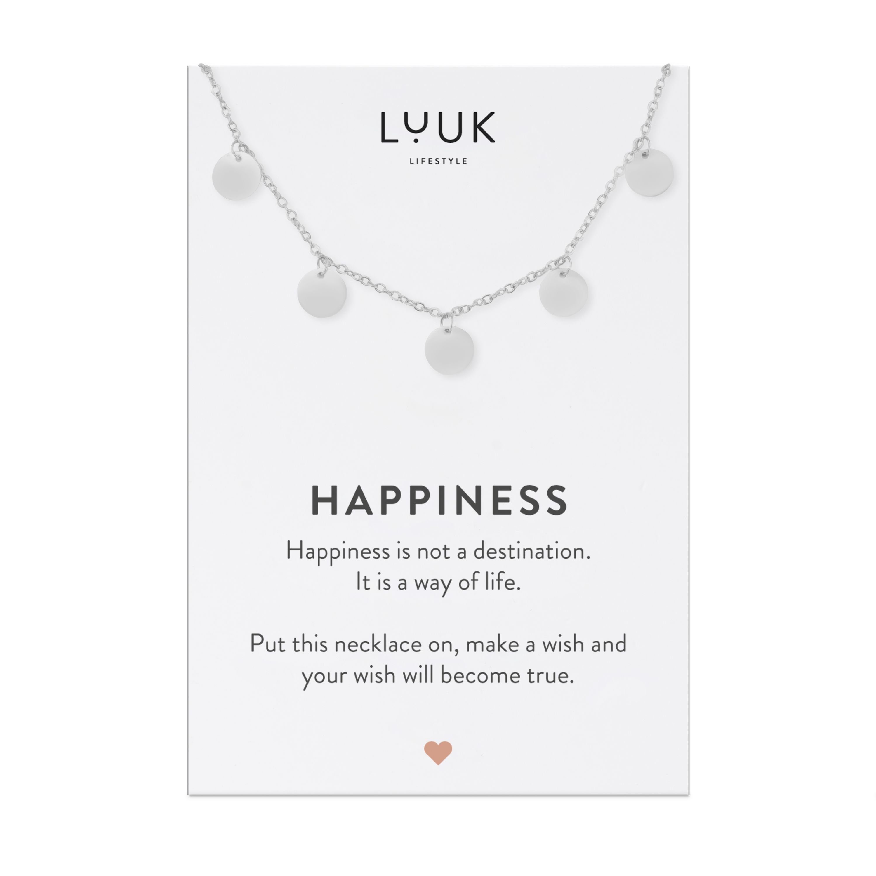 LUUK LIFESTYLE Kette mit Anhänger Plättchen, HAPPINESS Geschenkkarte, hochwertiger Edelstahl Silber