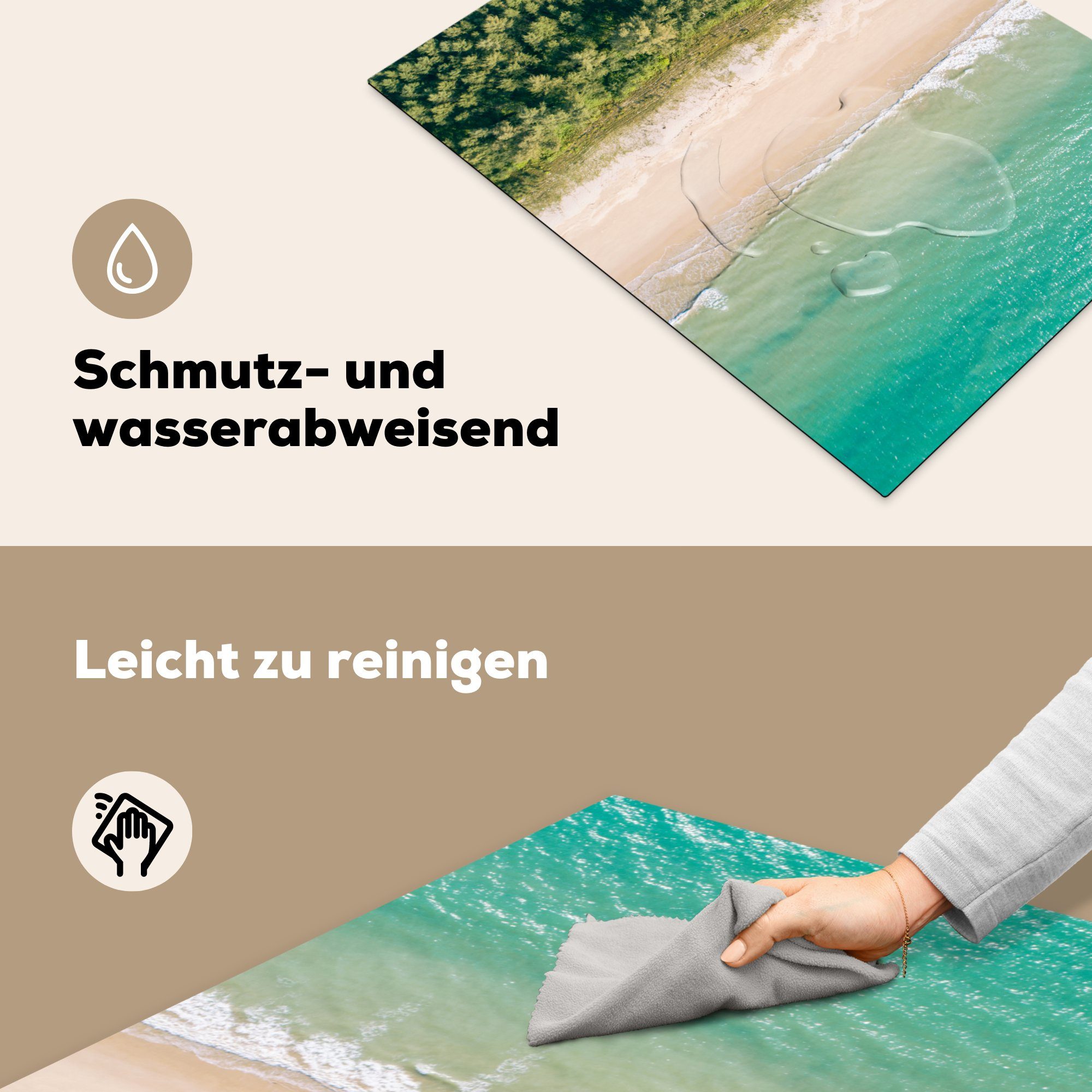 küche, Schutz MuchoWow für die Strand Ceranfeldabdeckung - Vinyl, tlg), Induktionskochfeld 71x52 - Herdblende-/Abdeckplatte (1 Bäume cm, Wasser,